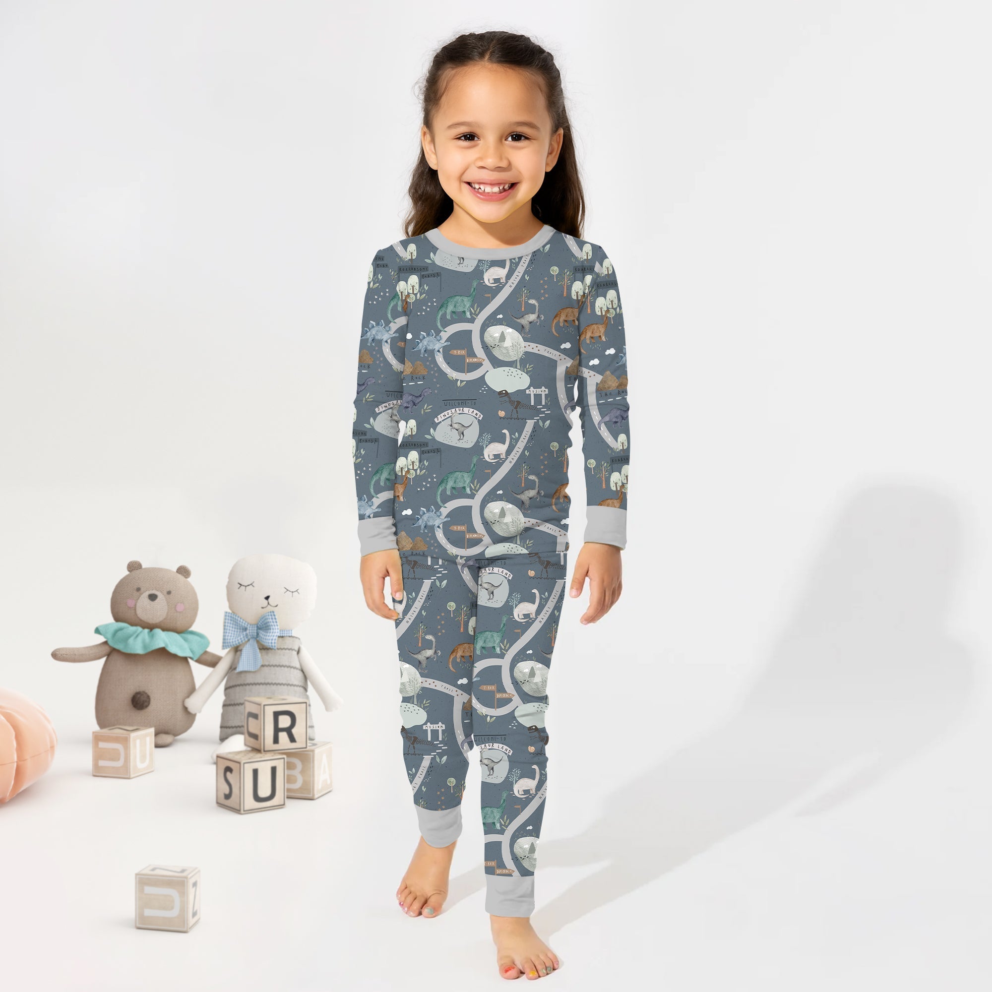 Dinosaur Route Map Two Piece Long Sleeve Pajama Set - StazzyBaby