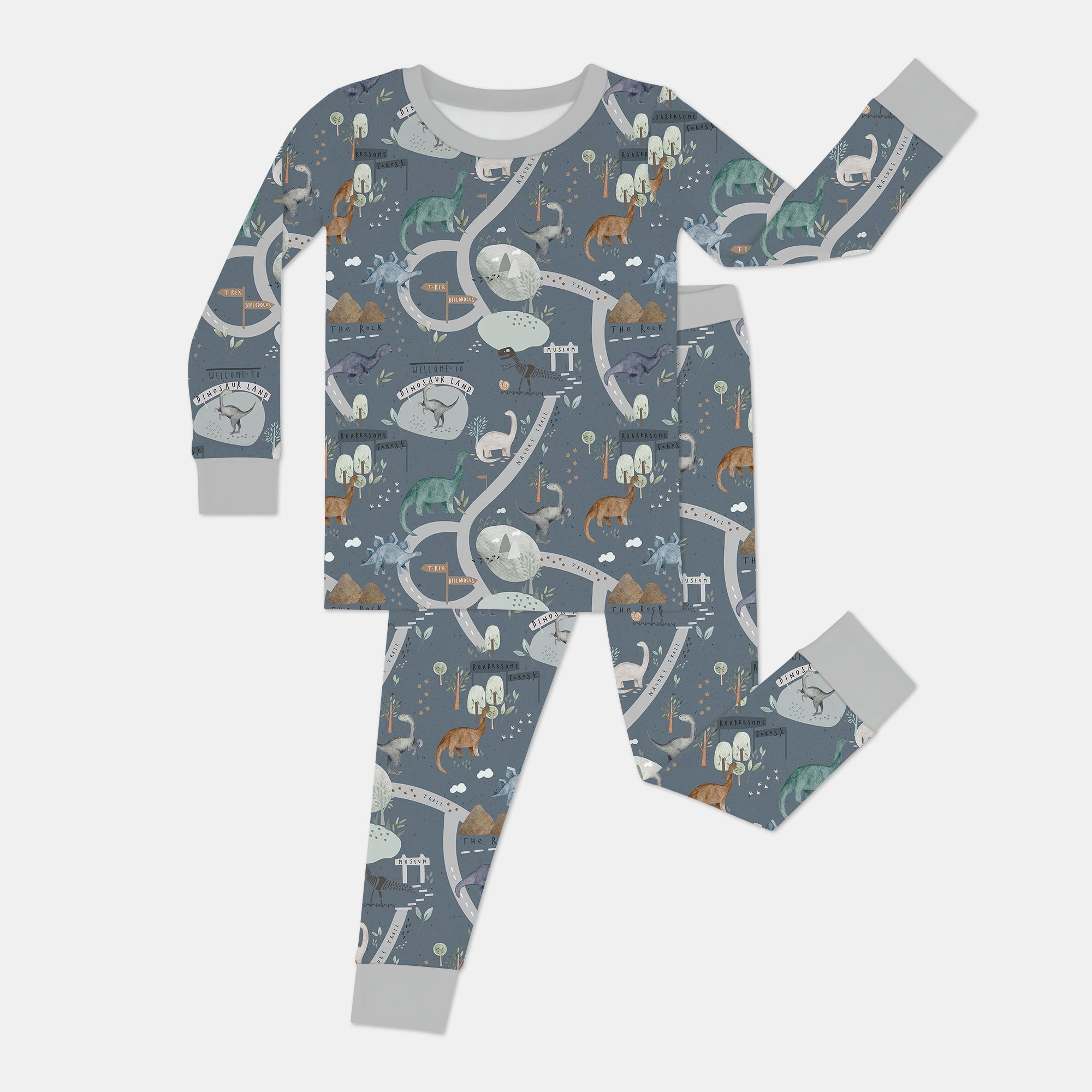 Dinosaur Route Map Two Piece Long Sleeve Pajama Set - StazzyBaby