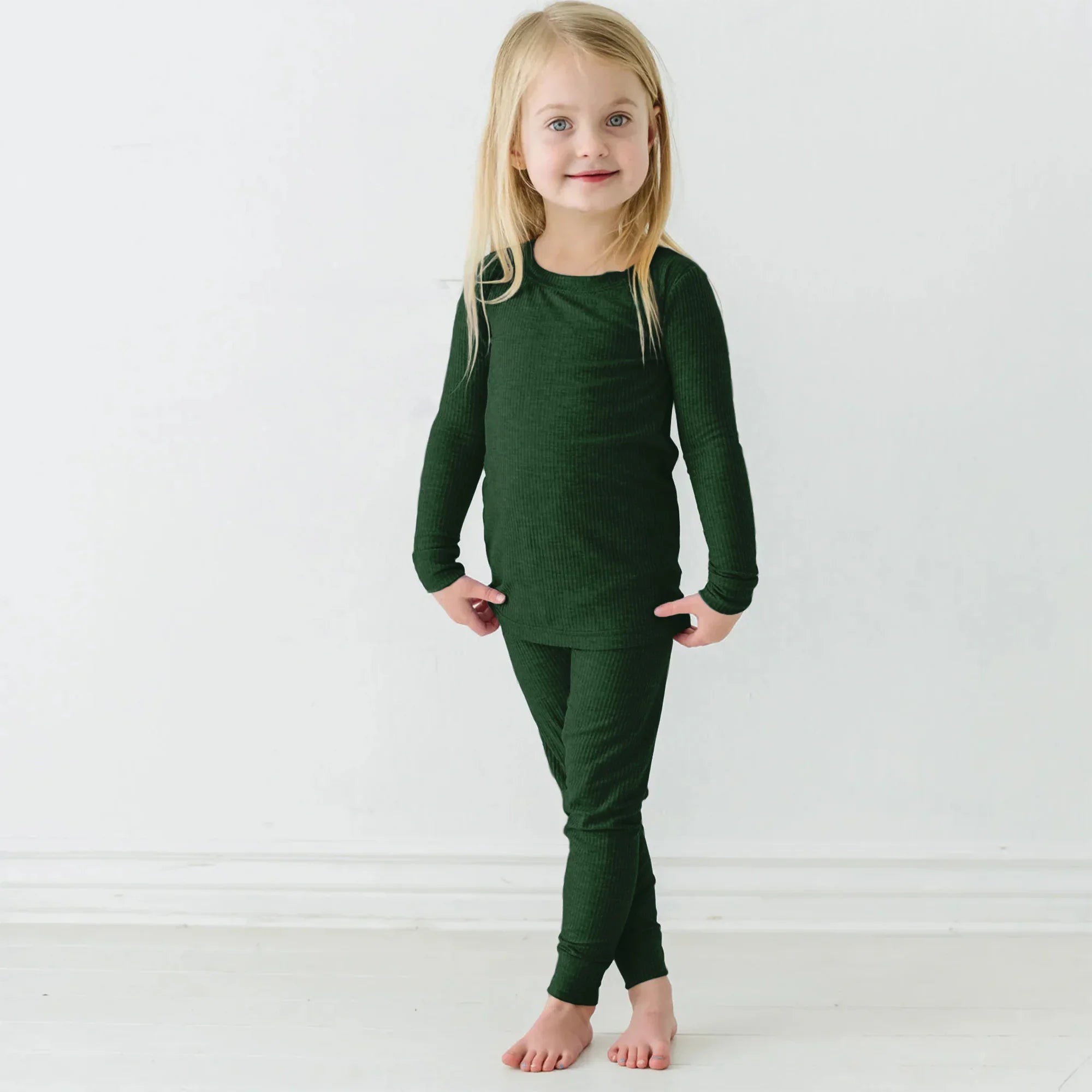 Forest Green Ribbed Two Piece Short Sleeve & Pants Pajama Set - StazzyBaby