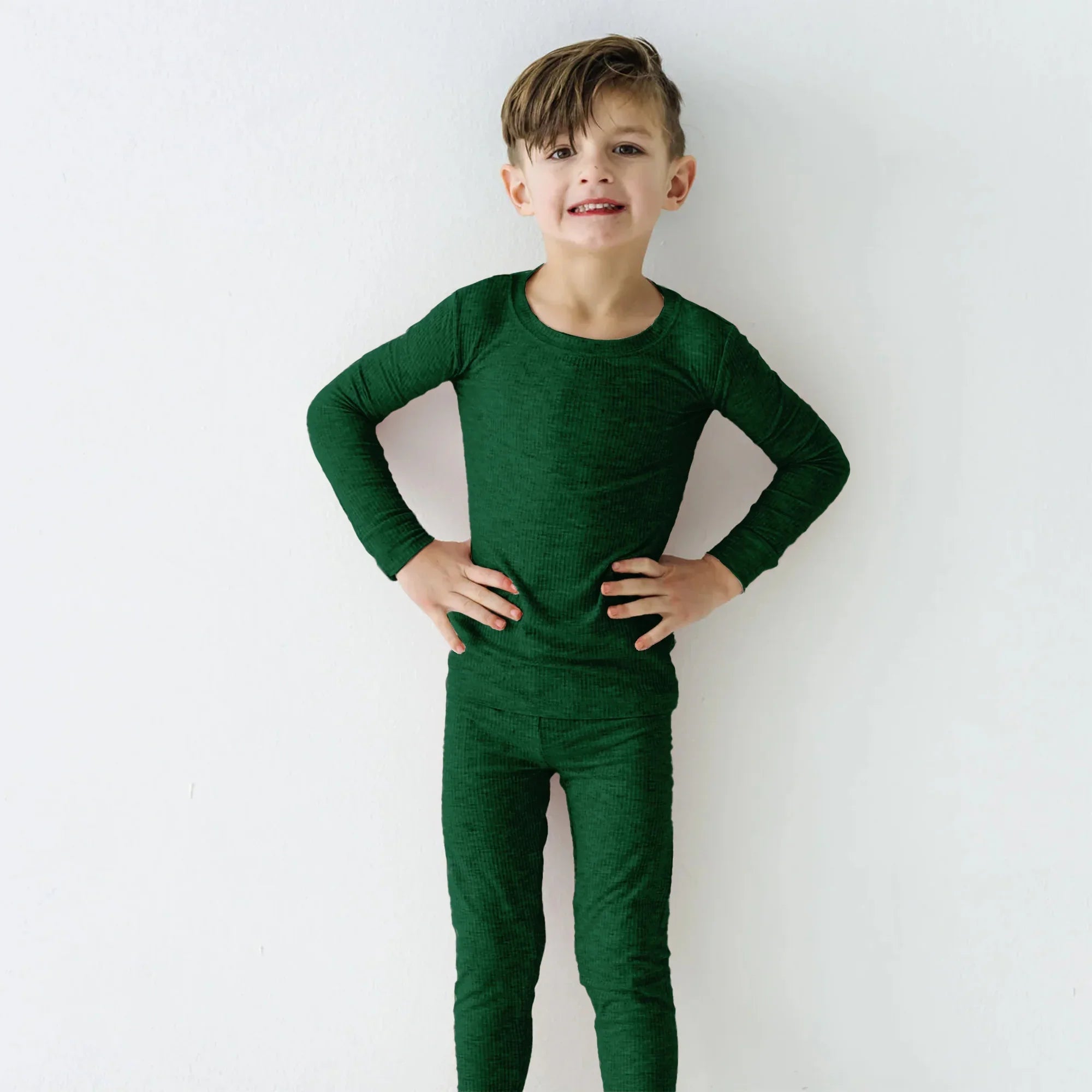 Forest Green Ribbed Two Piece Short Sleeve & Pants Pajama Set - StazzyBaby