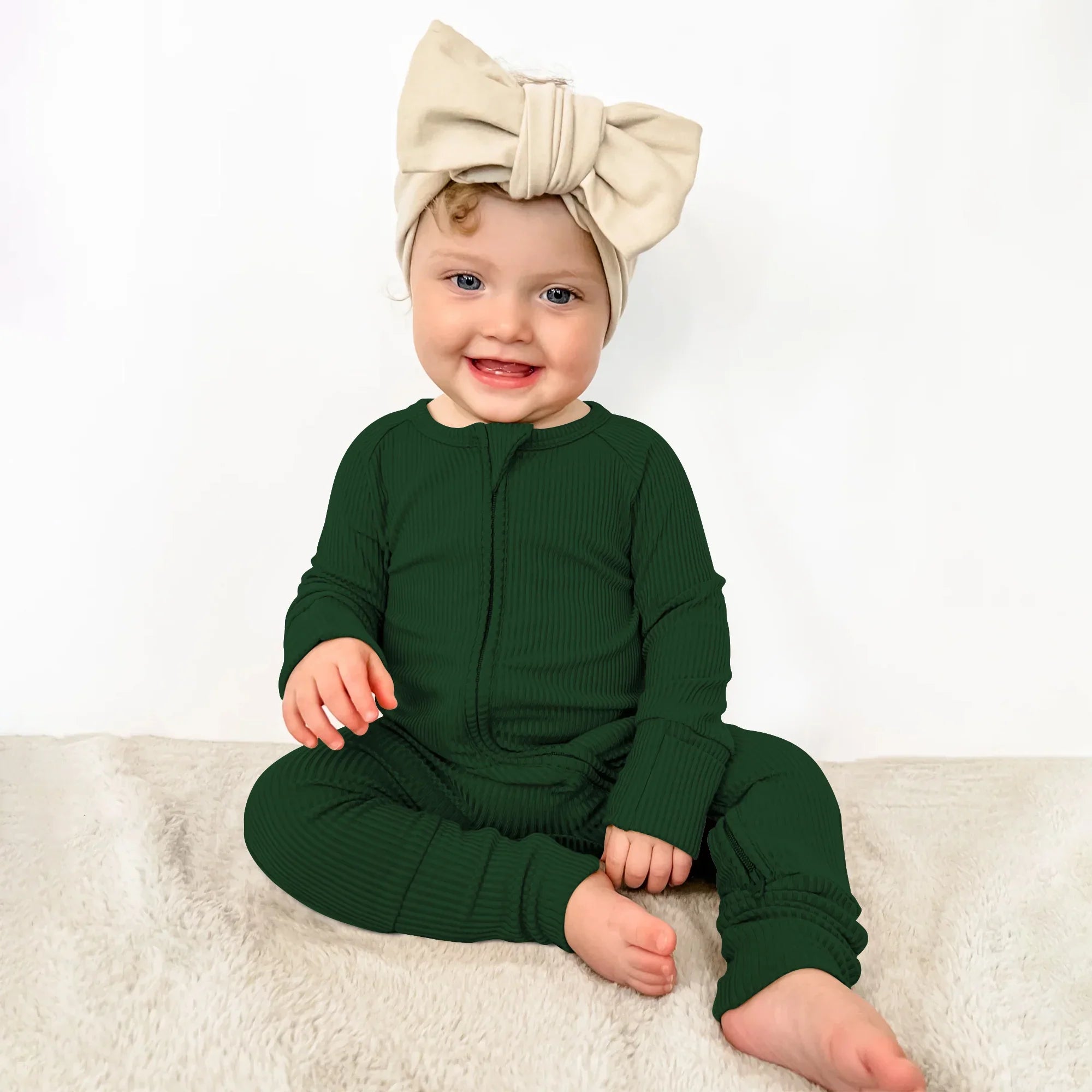 Forest Green Ribbed Zippy - StazzyBaby