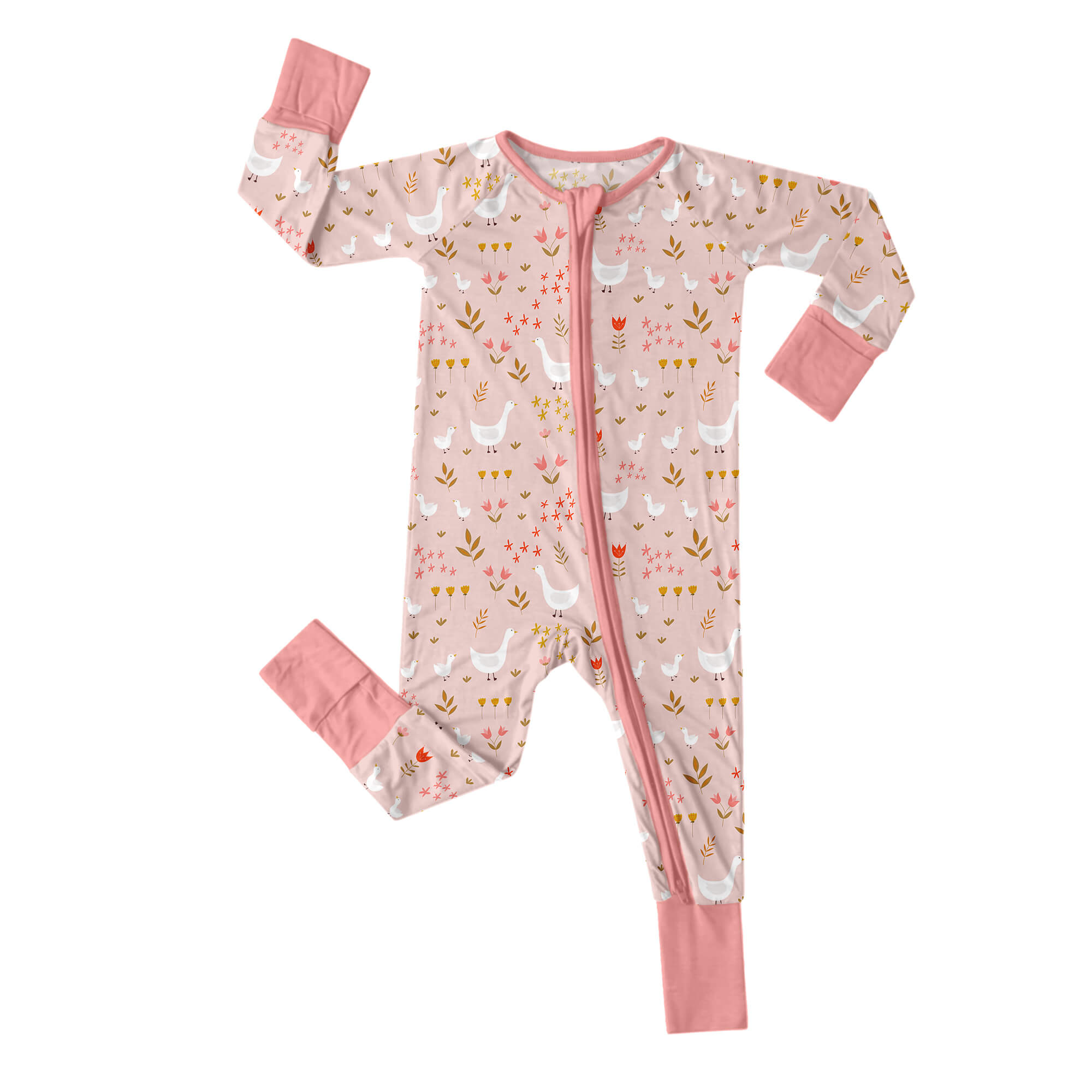 Geese and Flowers Convertible Zippered Romper - StazzyBaby