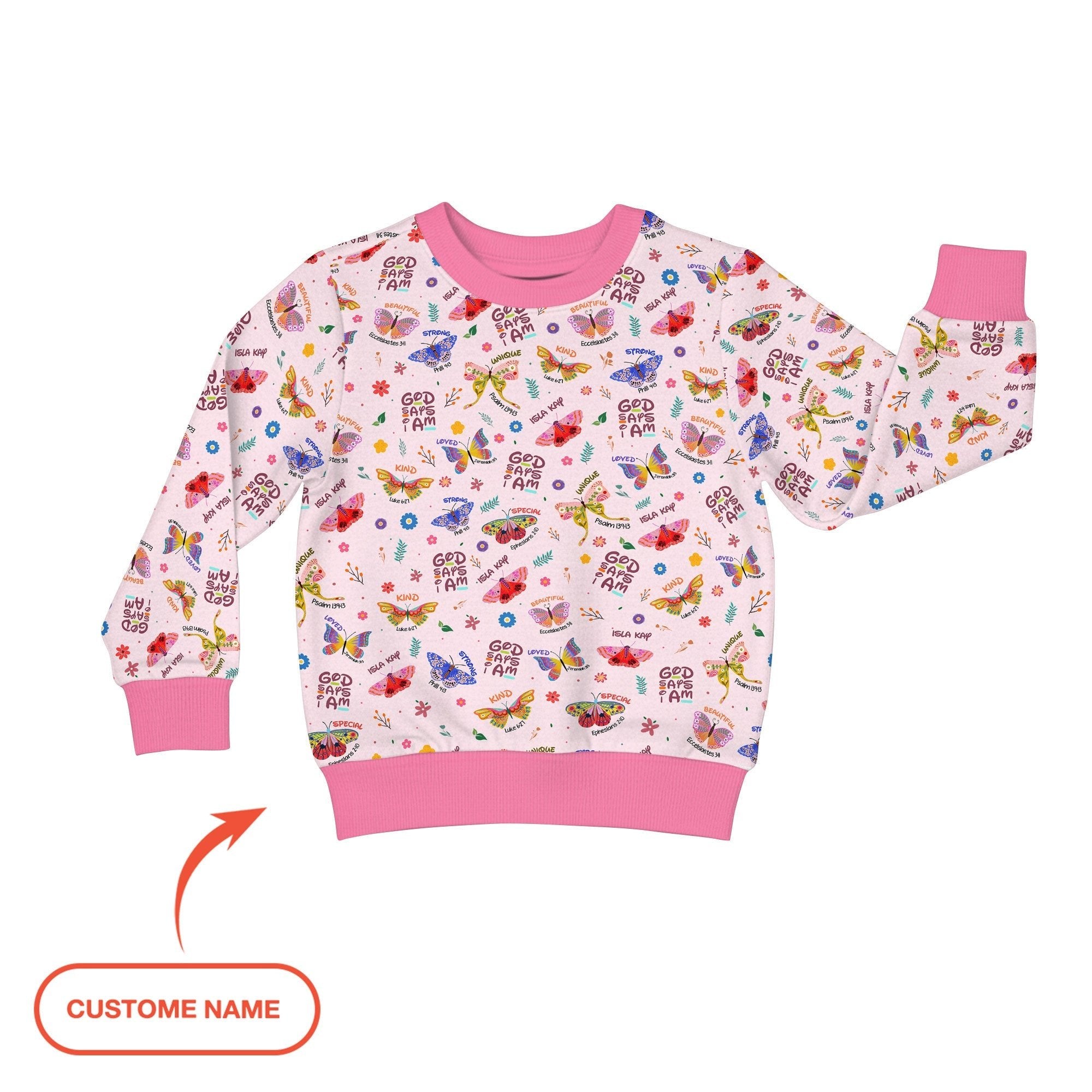 God says I am Butterfly Custom Name Crewneck Sweatshirt - StazzyBaby