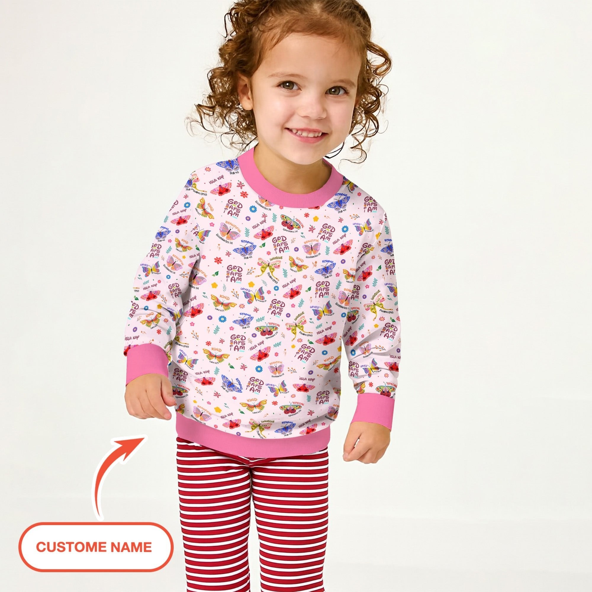 God says I am Butterfly Custom Name Crewneck Sweatshirt - StazzyBaby