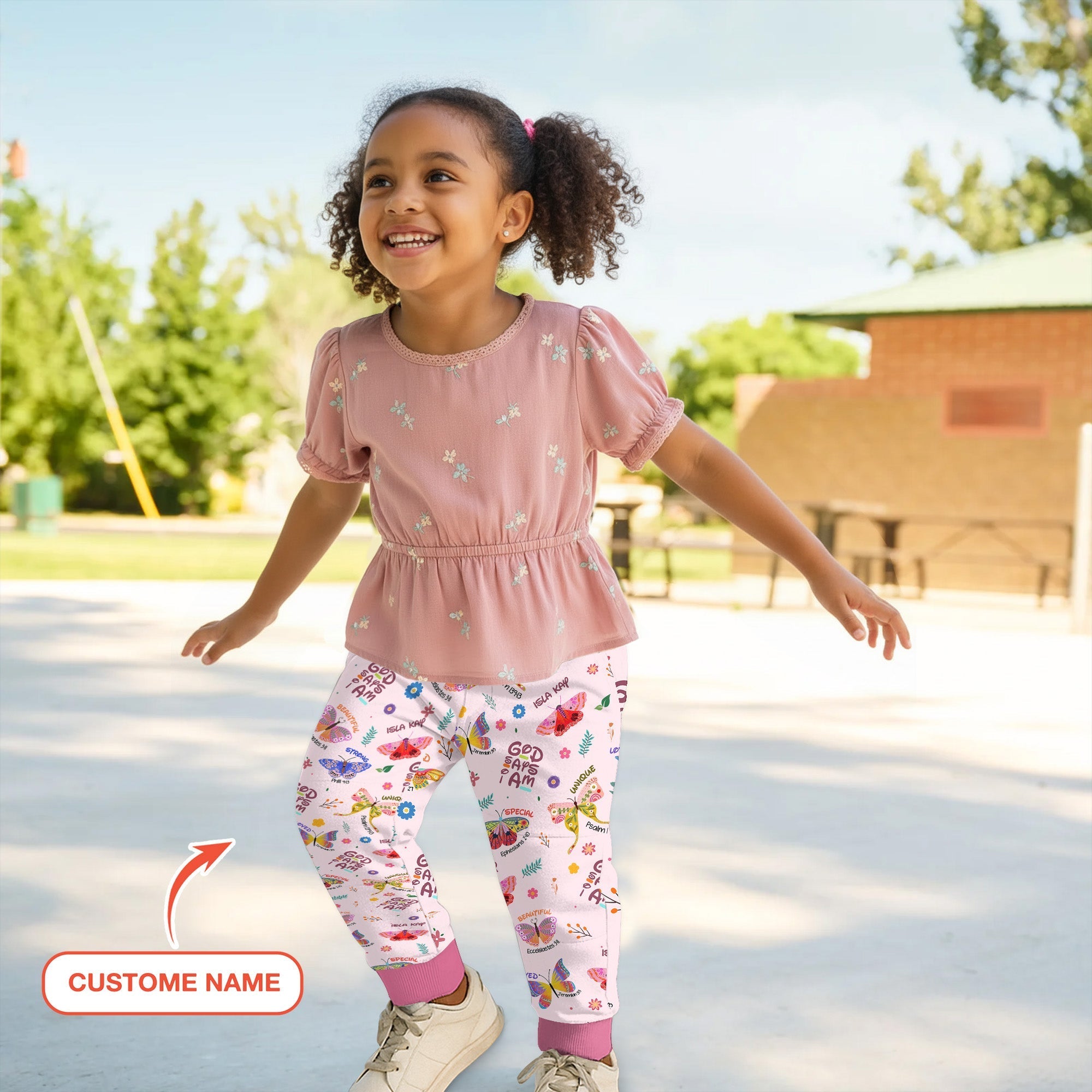 God says I am Butterfly Custom Name Jogger - StazzyBaby