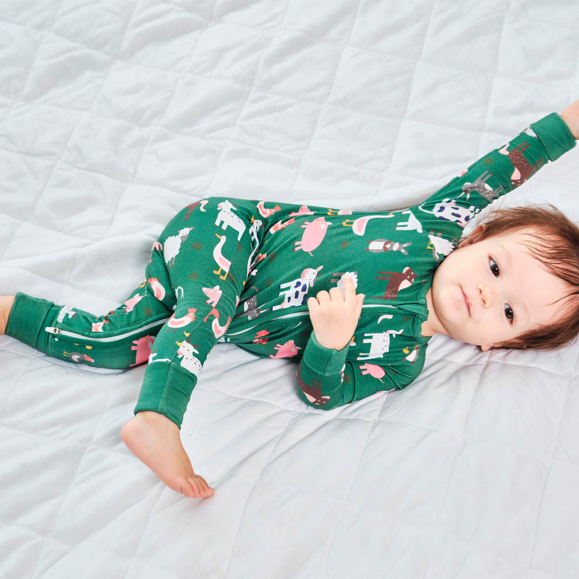 Green Farm Animals Convertible Zippered Romper - StazzyBaby