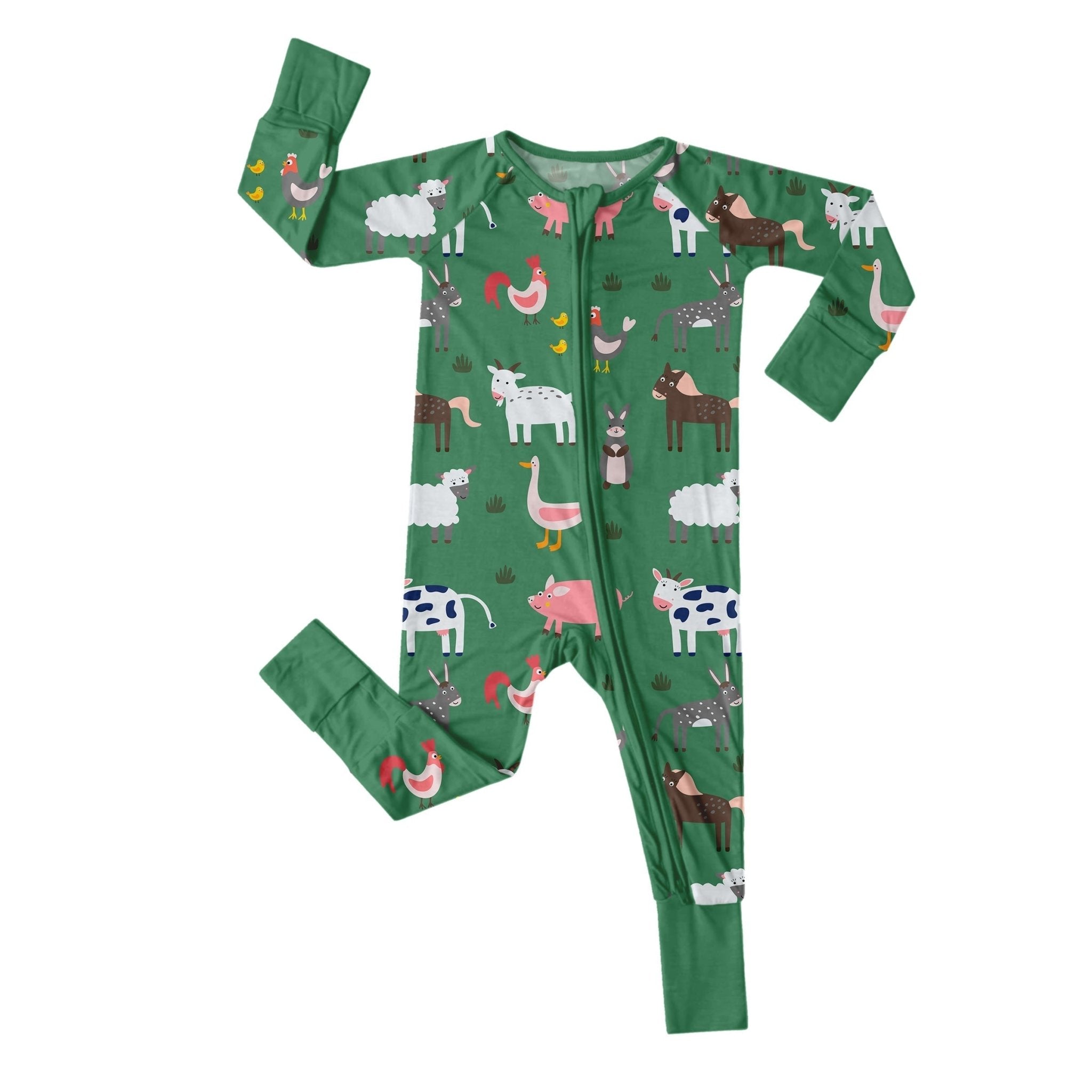 Green Farm Animals Convertible Zippered Romper - StazzyBaby