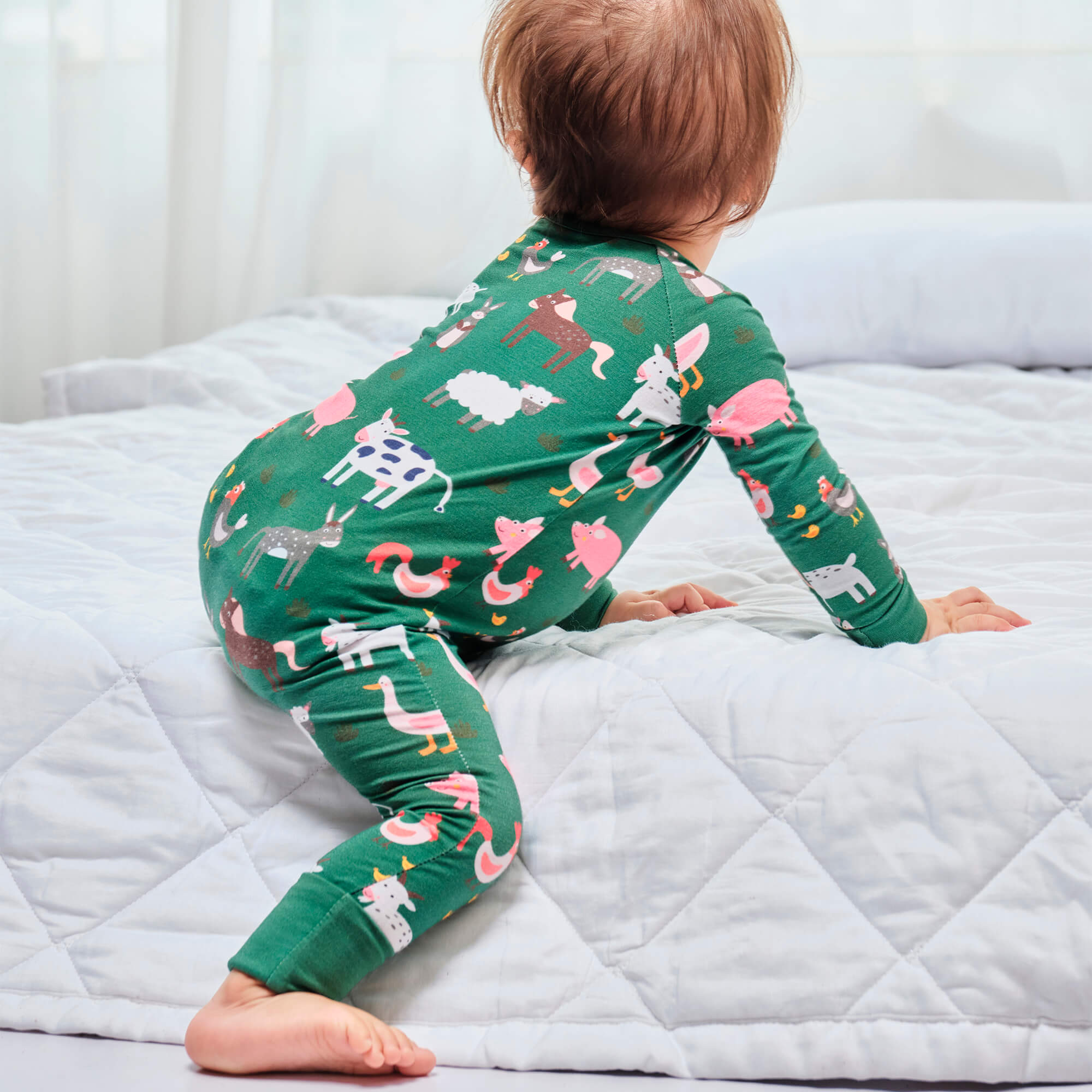 Green Farm Animals Convertible Zippered Romper - StazzyBaby