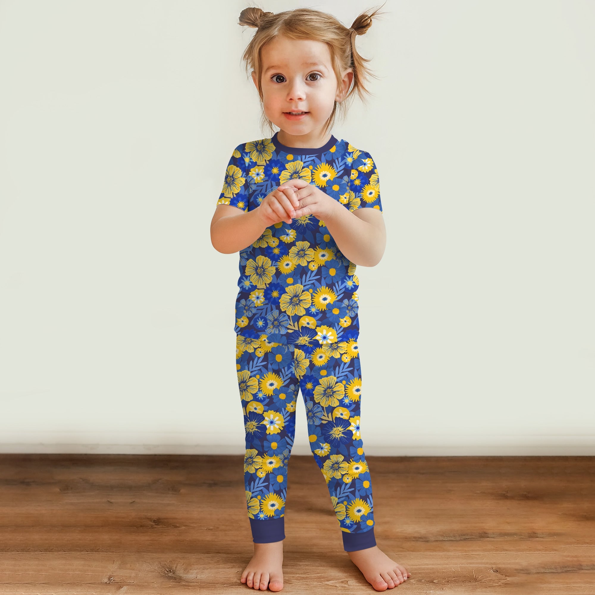 Hanukkah Little Flowers Girl Two Piece Short Sleeve & Pants Pajama Set - StazzyBaby