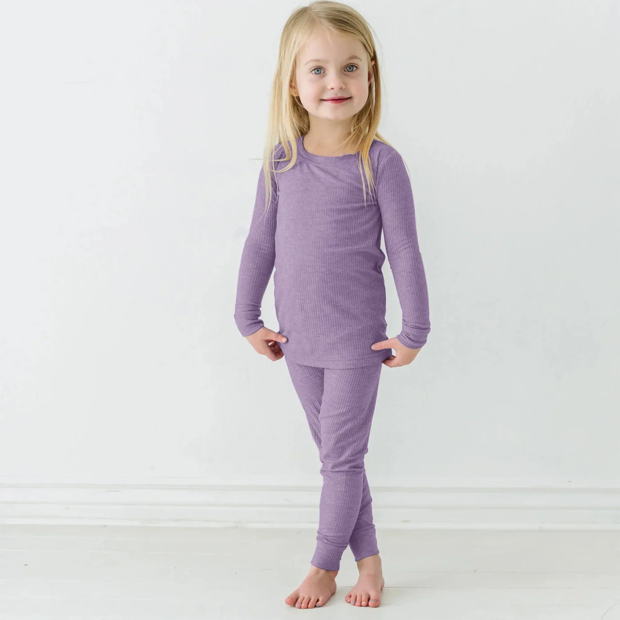 Lavender Ribbed Two Piece Long Sleeve Pajama Set - StazzyBaby
