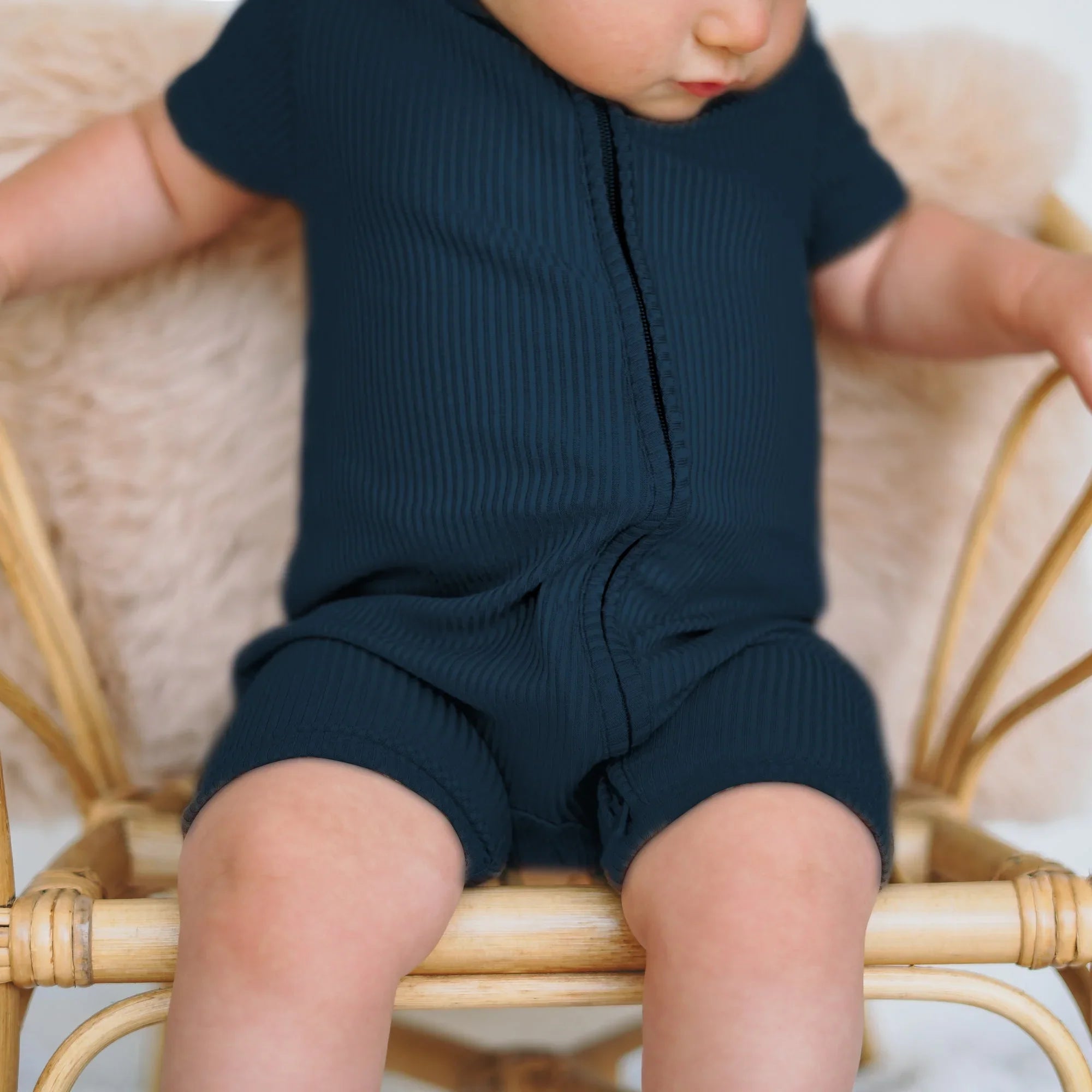 Midnight Blue Ribbed Shorty Zippy - StazzyBaby