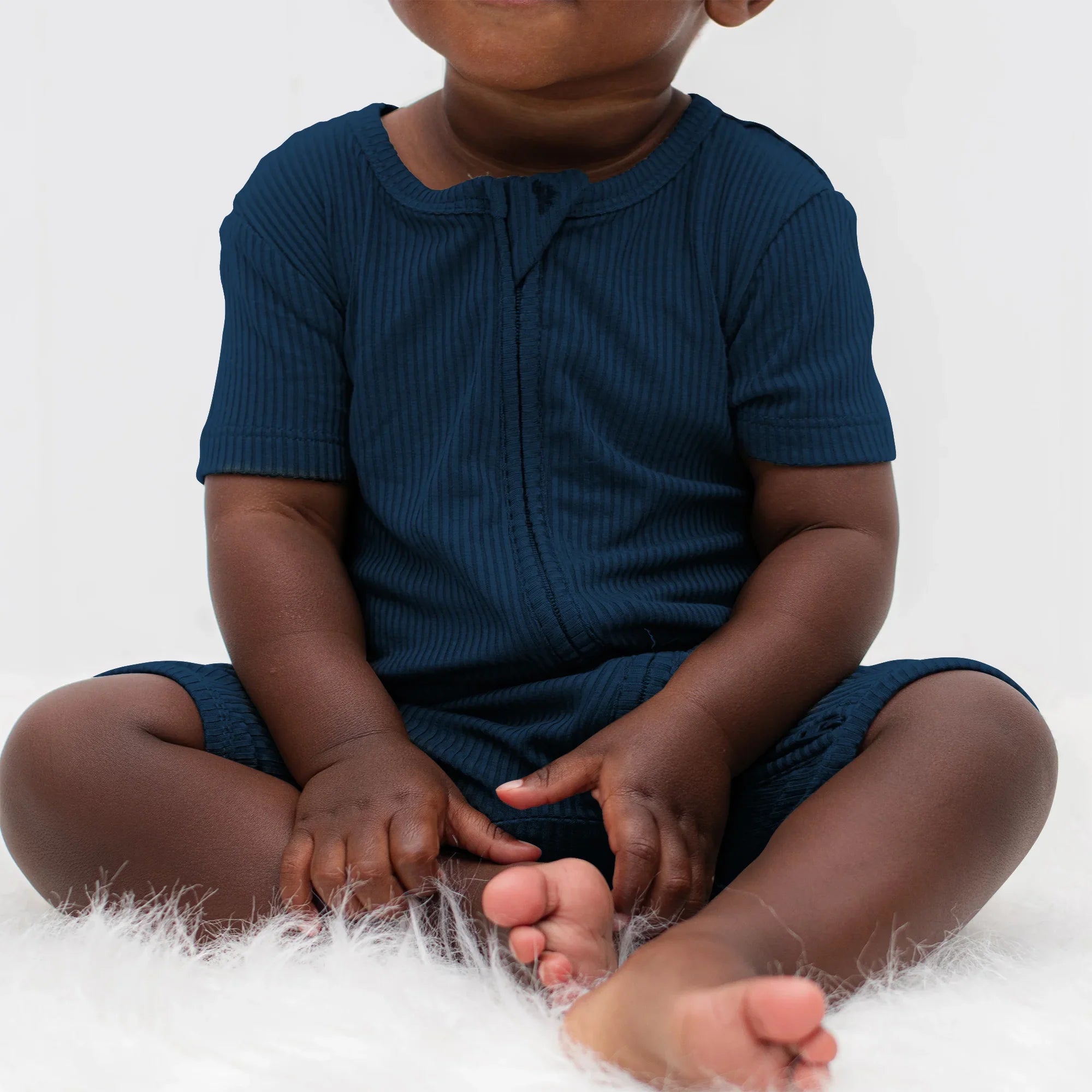 Midnight Blue Ribbed Shorty Zippy - StazzyBaby