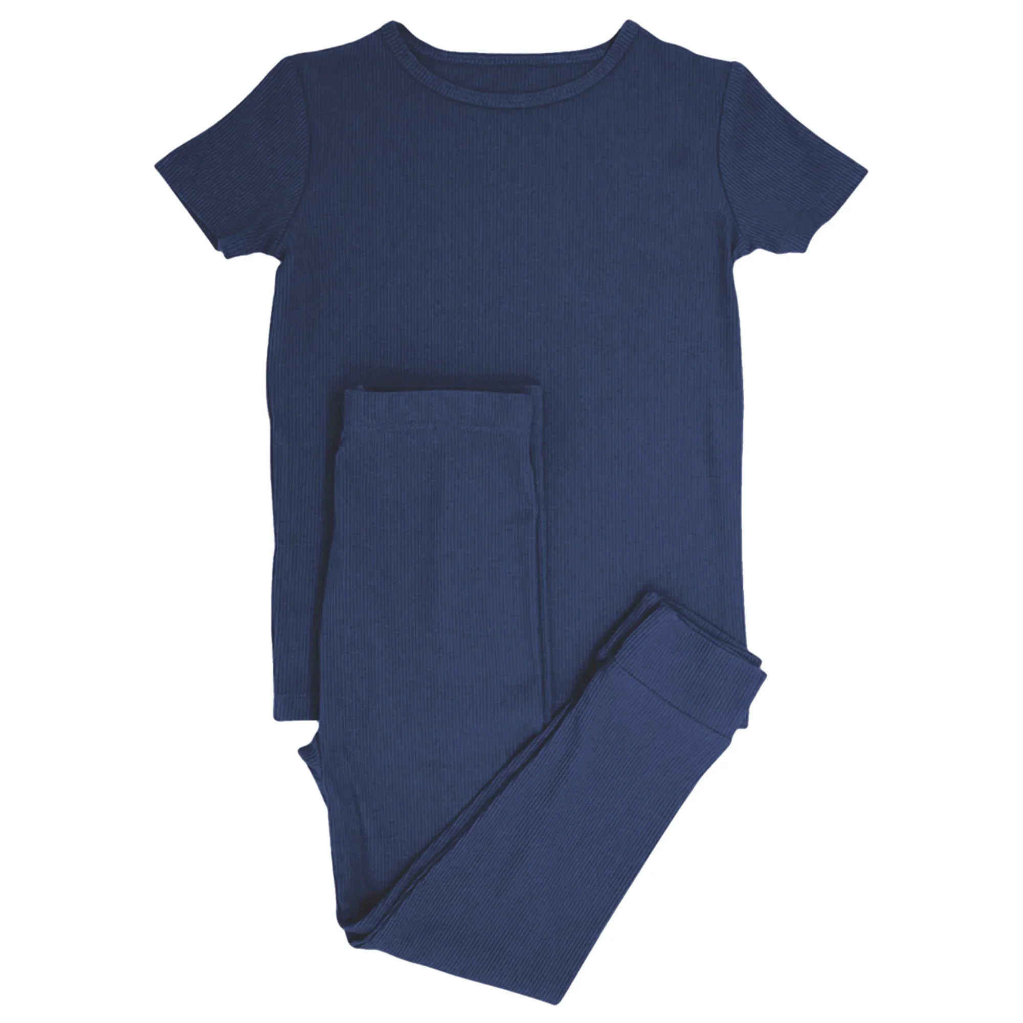 Midnight Blue Ribbed Two Piece Short Sleeve & Pants Pajama Set - StazzyBaby