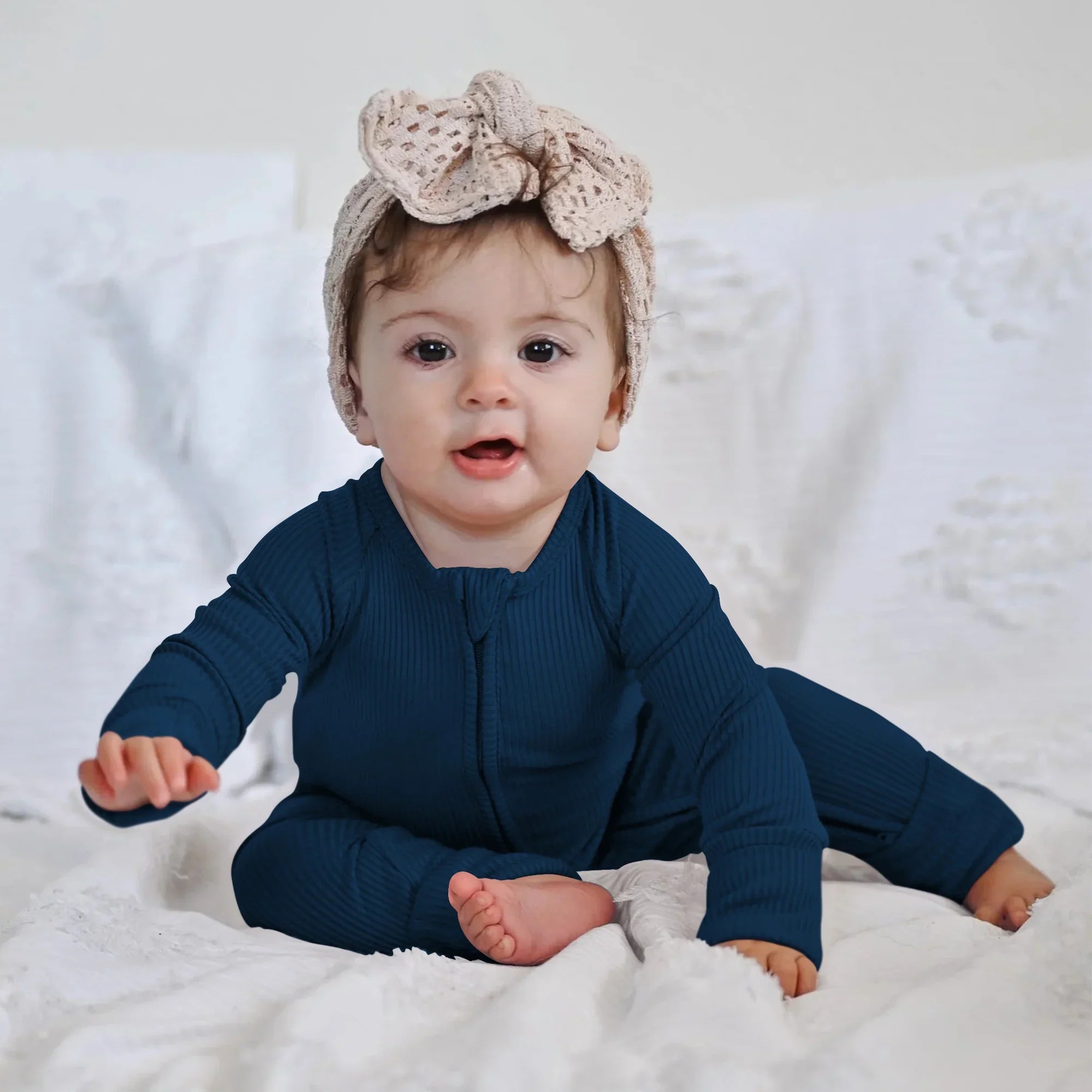 Midnight Blue Ribbed Zippy - StazzyBaby