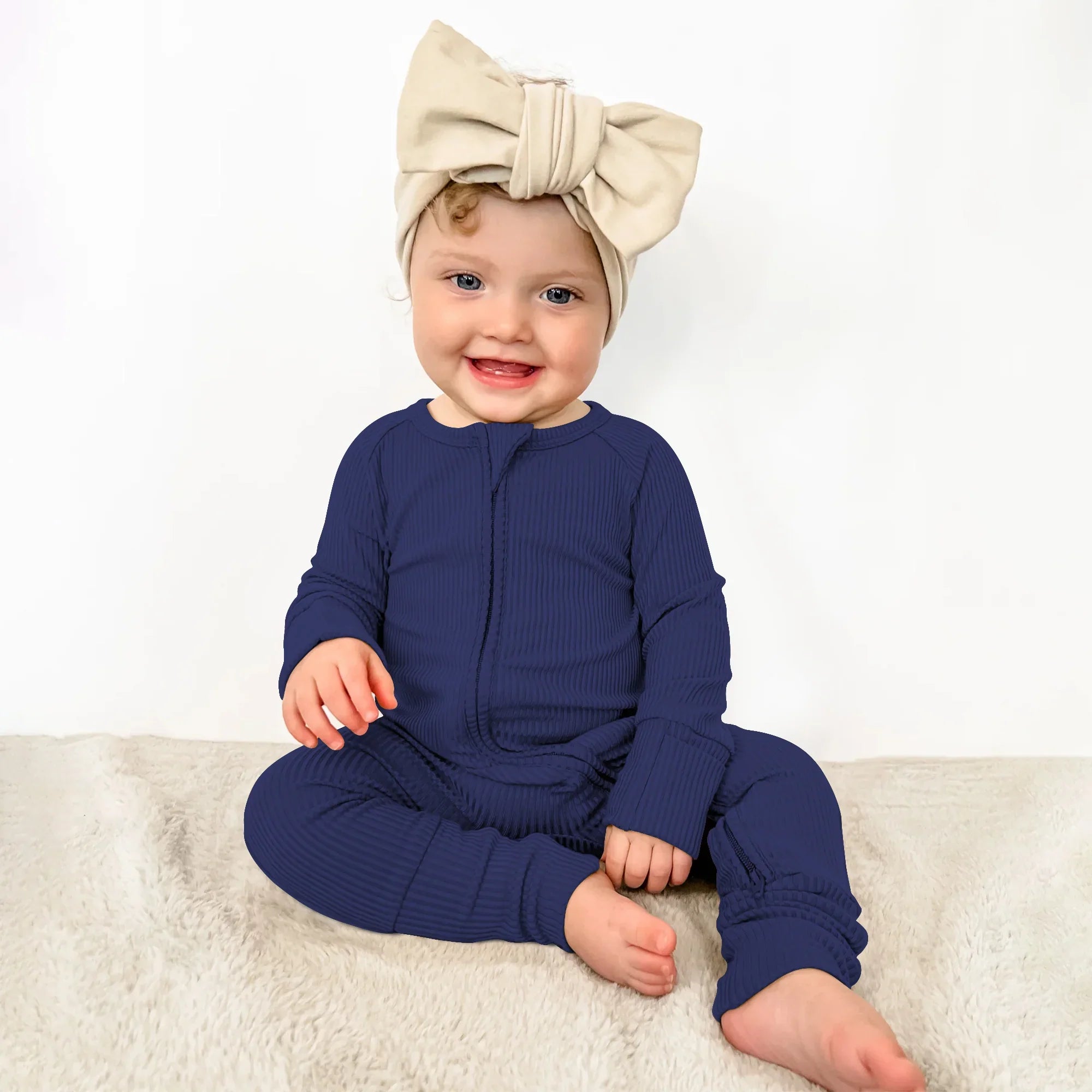 Midnight Blue Ribbed Zippy - StazzyBaby