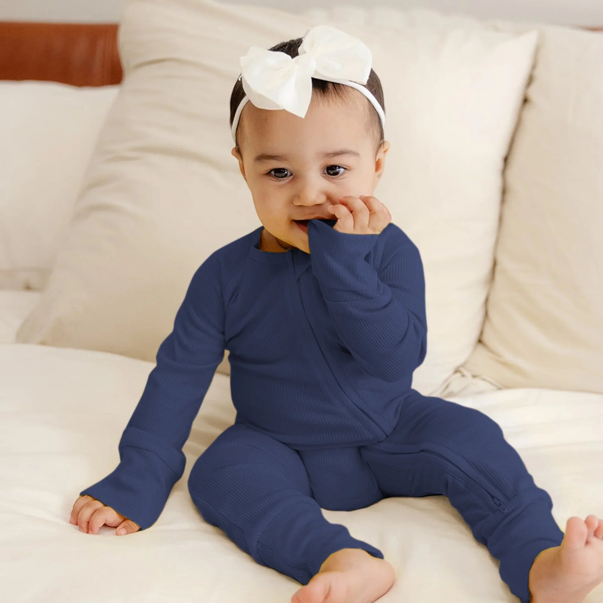 Midnight Blue Ribbed Zippy - StazzyBaby