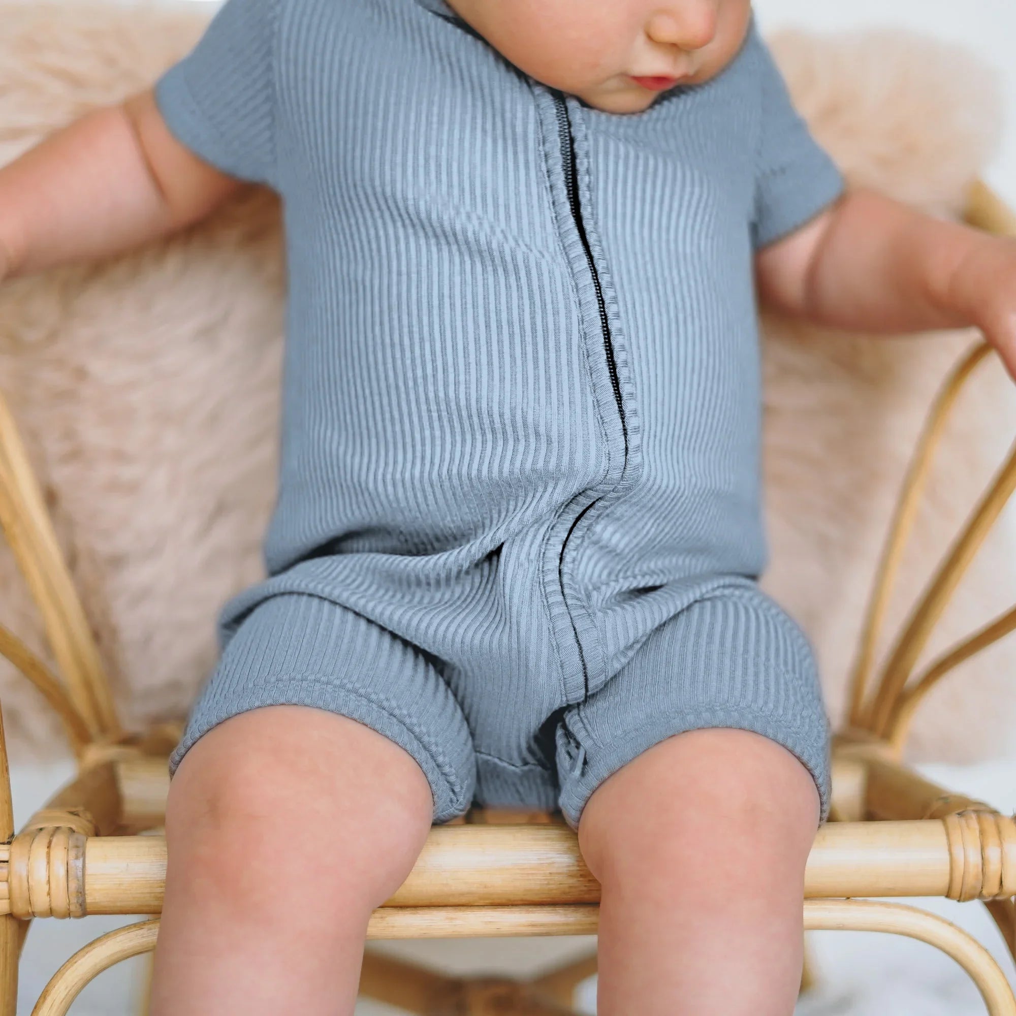 Misty Blue Ribbed Shorty Zippy - StazzyBaby