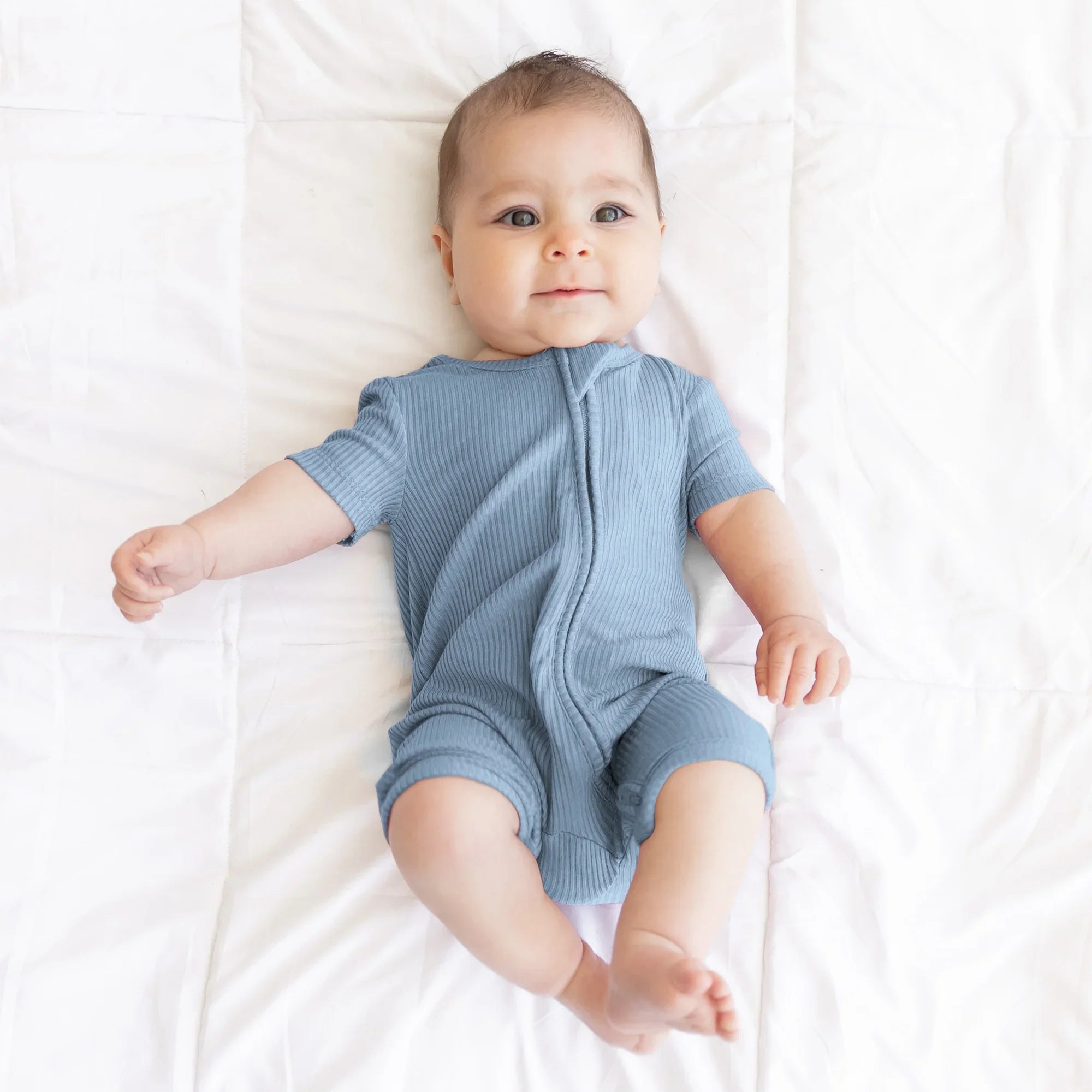 Misty Blue Ribbed Shorty Zippy - StazzyBaby