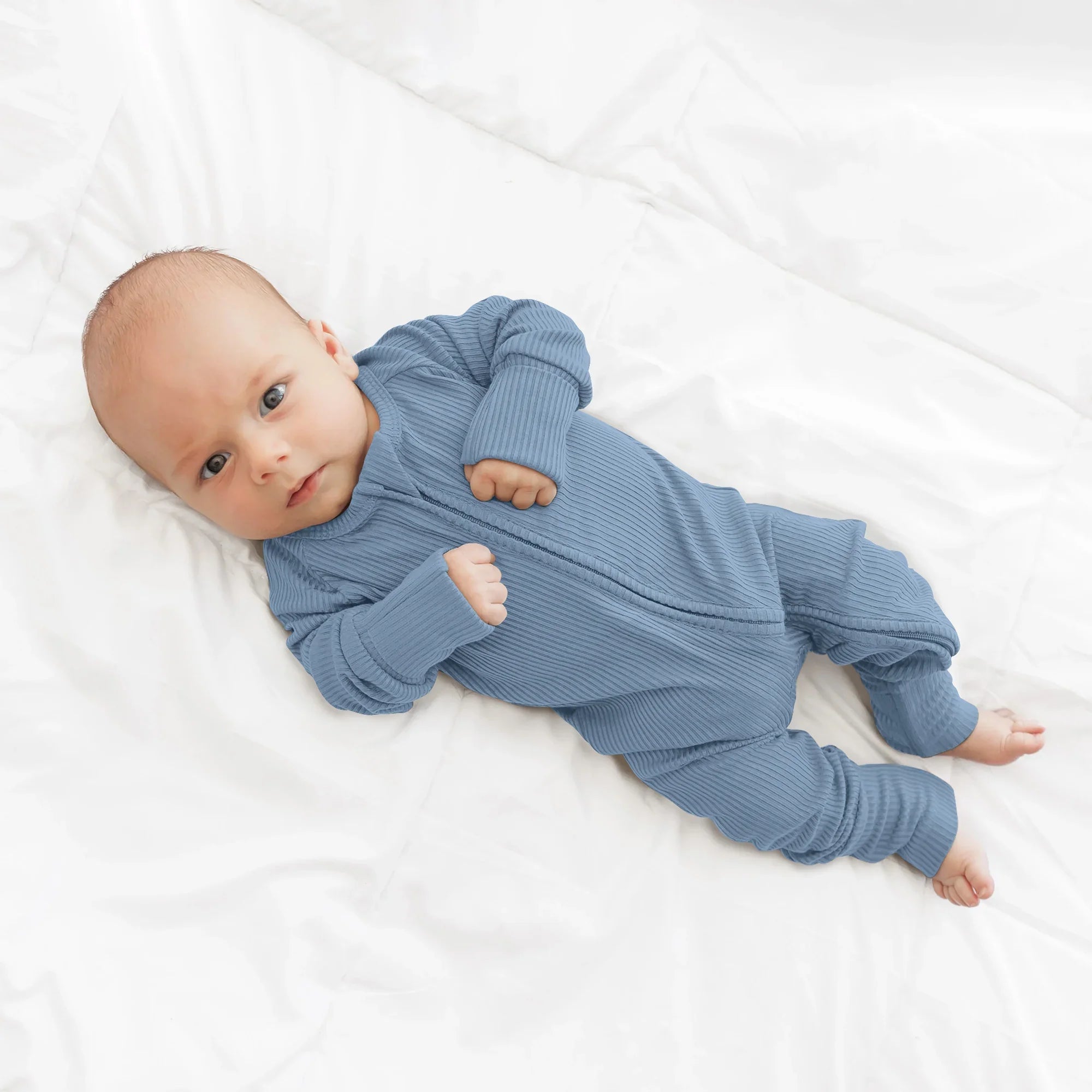 Misty Blue Ribbed Zippy - StazzyBaby