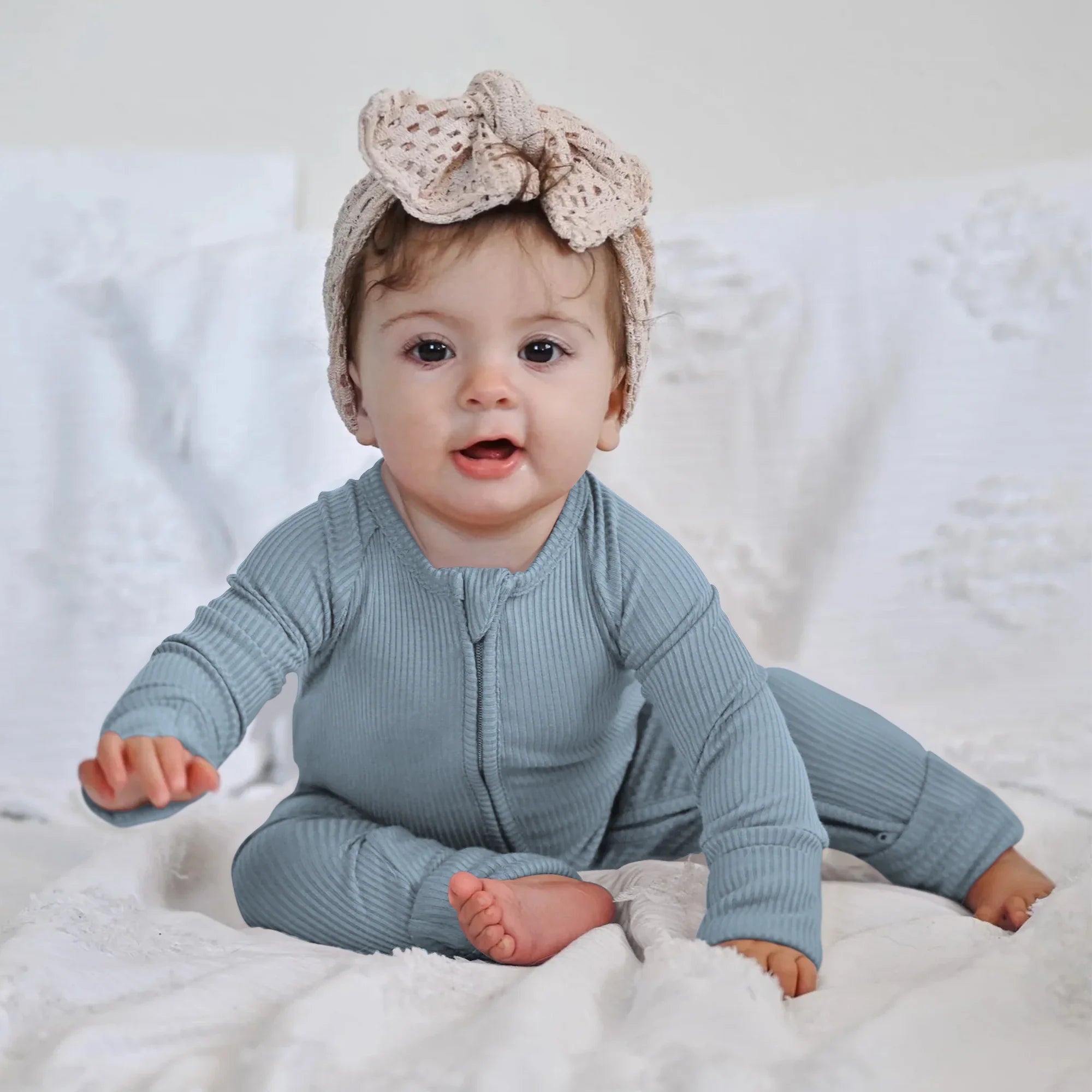 Misty Blue Ribbed Zippy - StazzyBaby