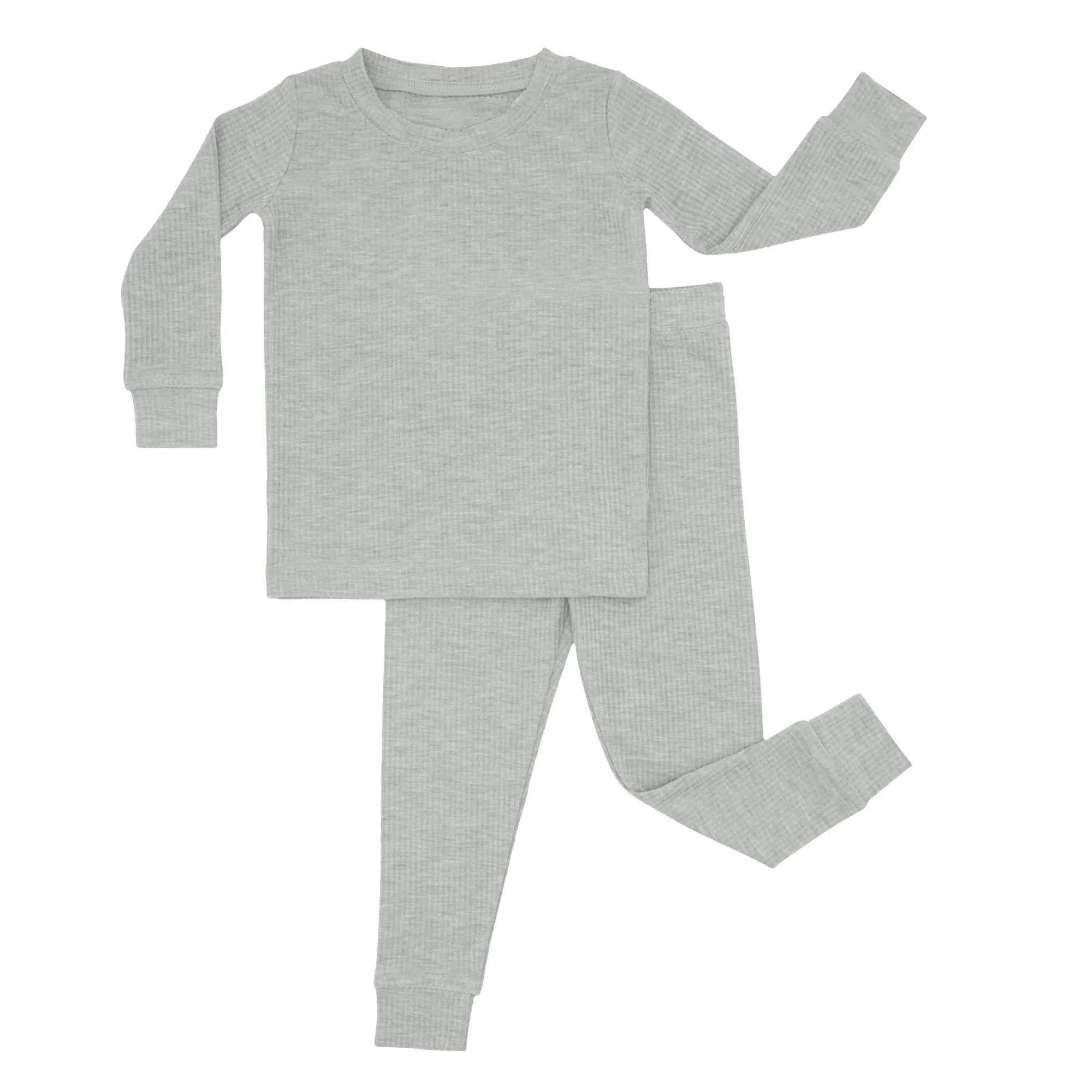 Moon Grey Ribbed Two Piece Long Sleeve Pajama Set - StazzyBaby