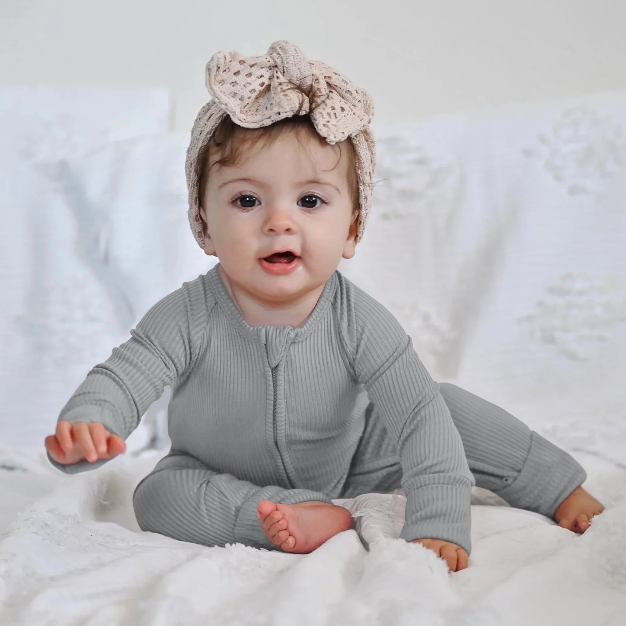 Moon Grey Ribbed Zippy - StazzyBaby