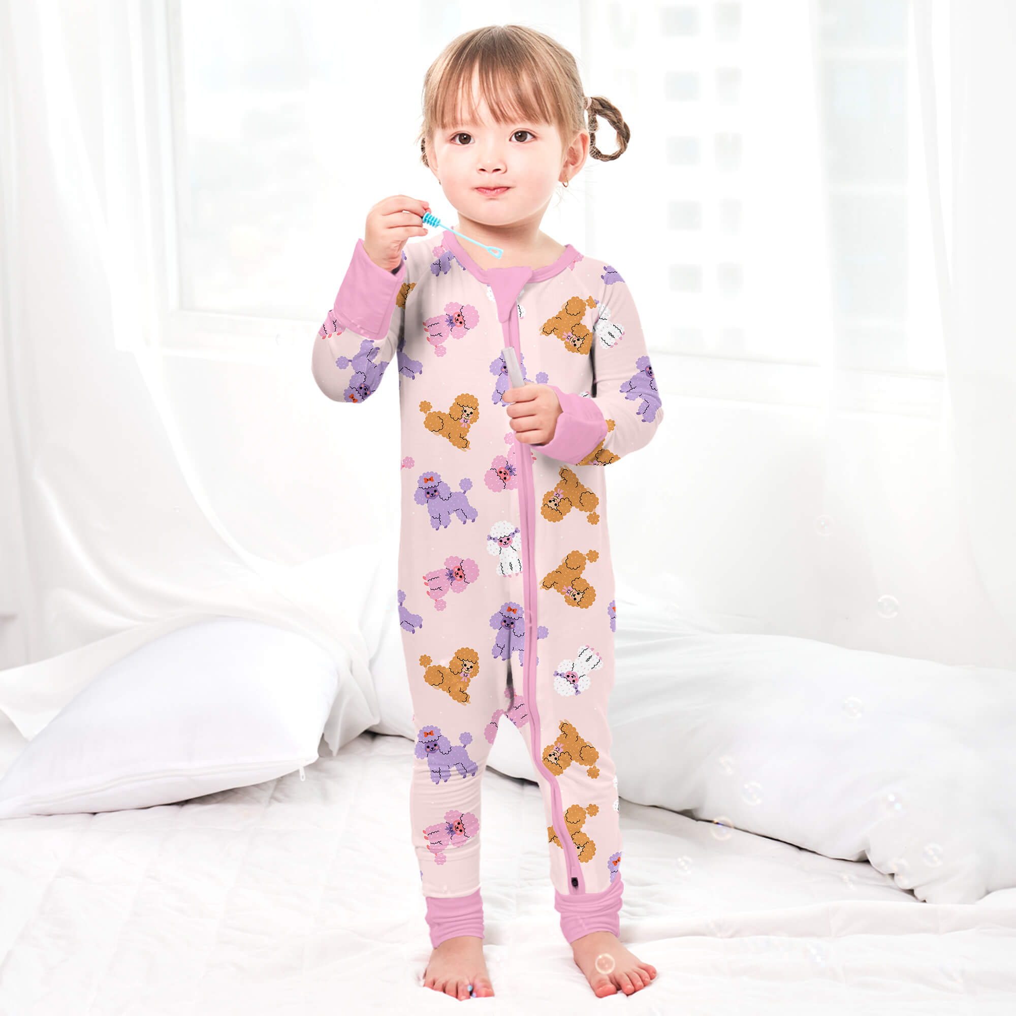 Pink Poodles Convertible Zippered Romper - StazzyBaby
