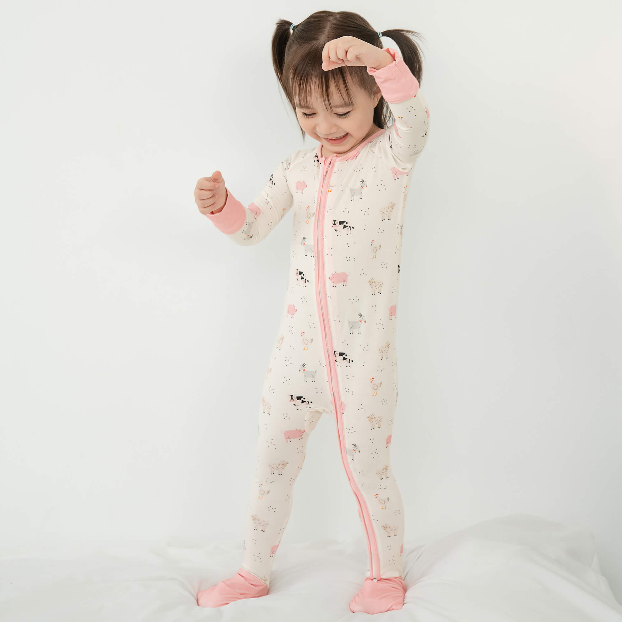 Pink Sleepy Farm Animals Convertible Zippered Romper - StazzyBaby