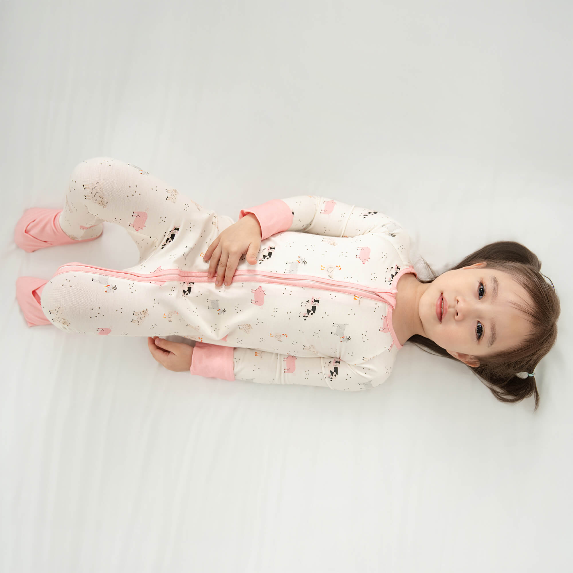 Pink Sleepy Farm Animals Convertible Zippered Romper - StazzyBaby