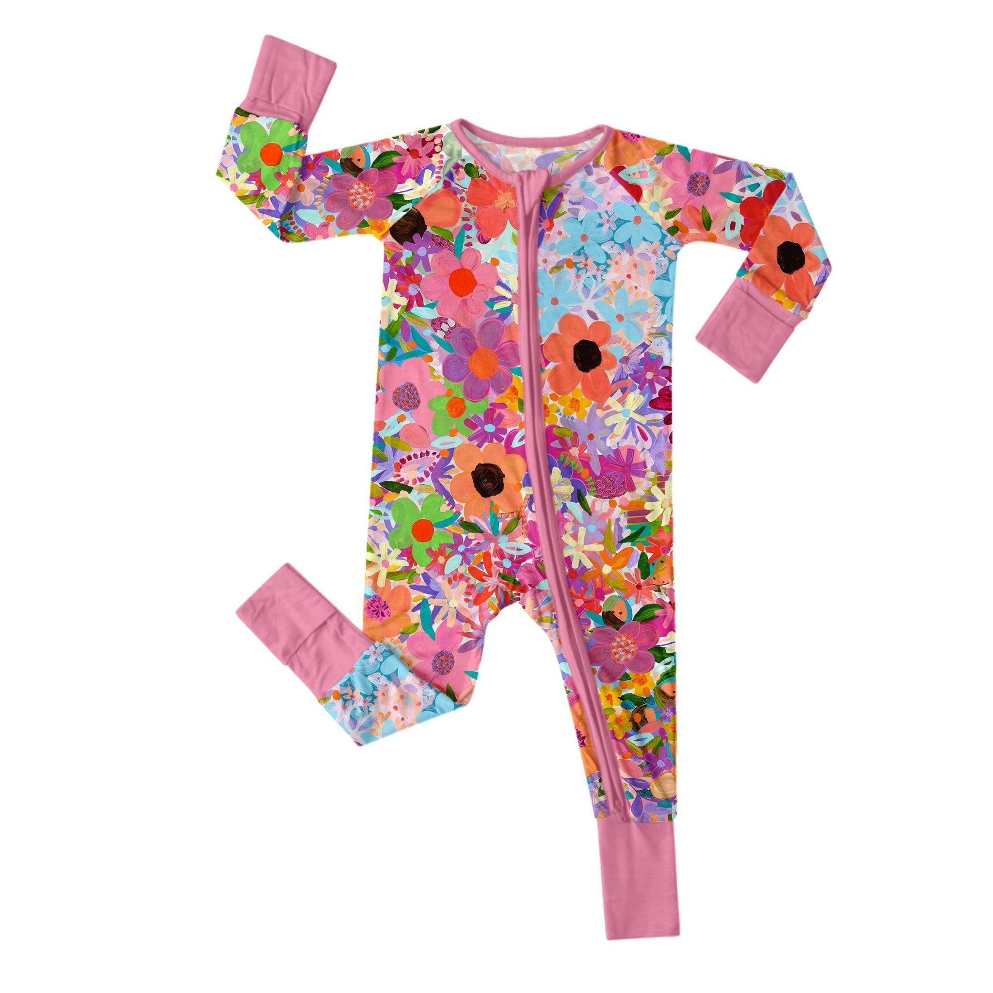 Rainbow Blooms Convertible Zippered Romper - StazzyBaby