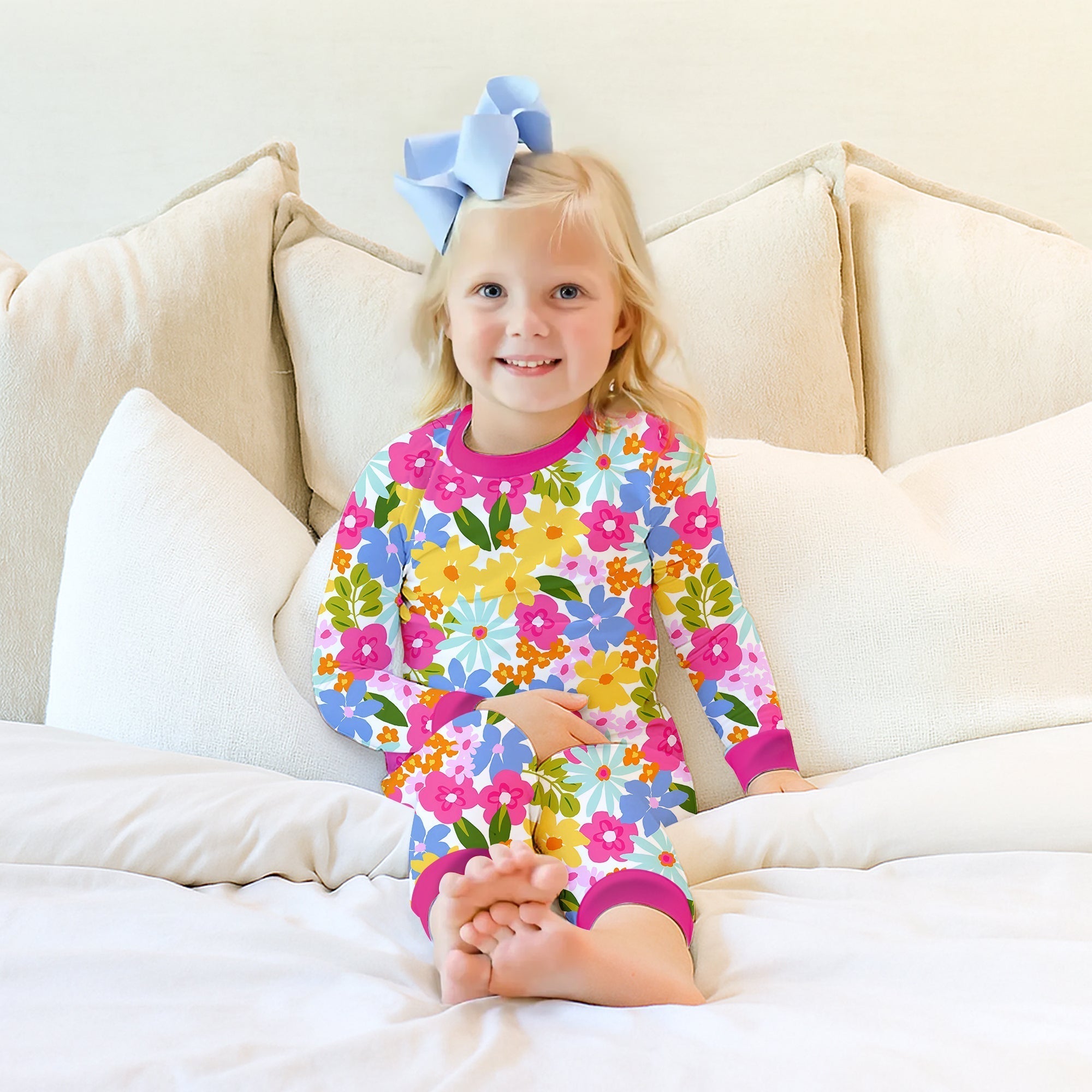 Summer Flowers Two Piece Long Sleeve Pajama Set - StazzyBaby