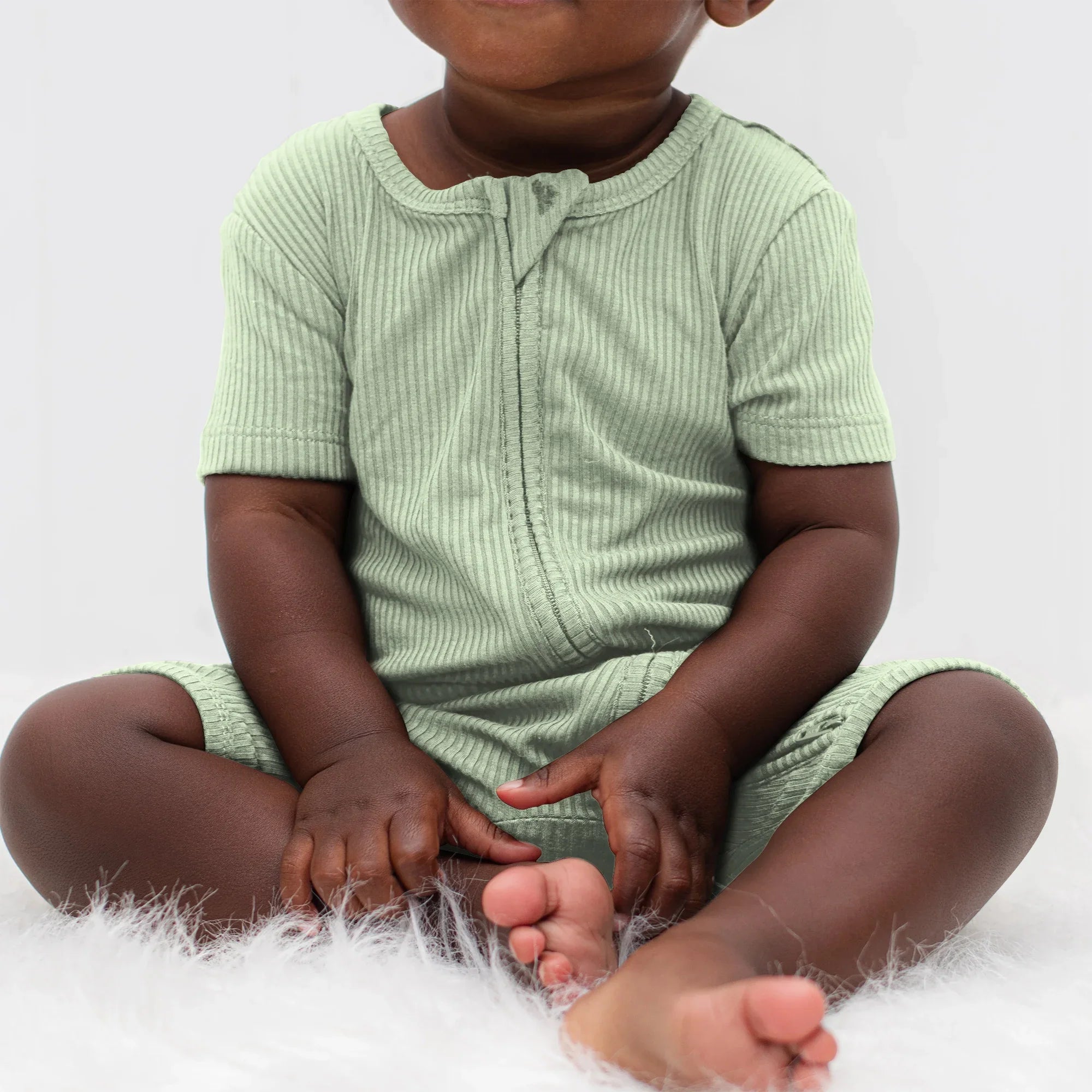 Sweet Sage Ribbed Shorty Zippy - StazzyBaby