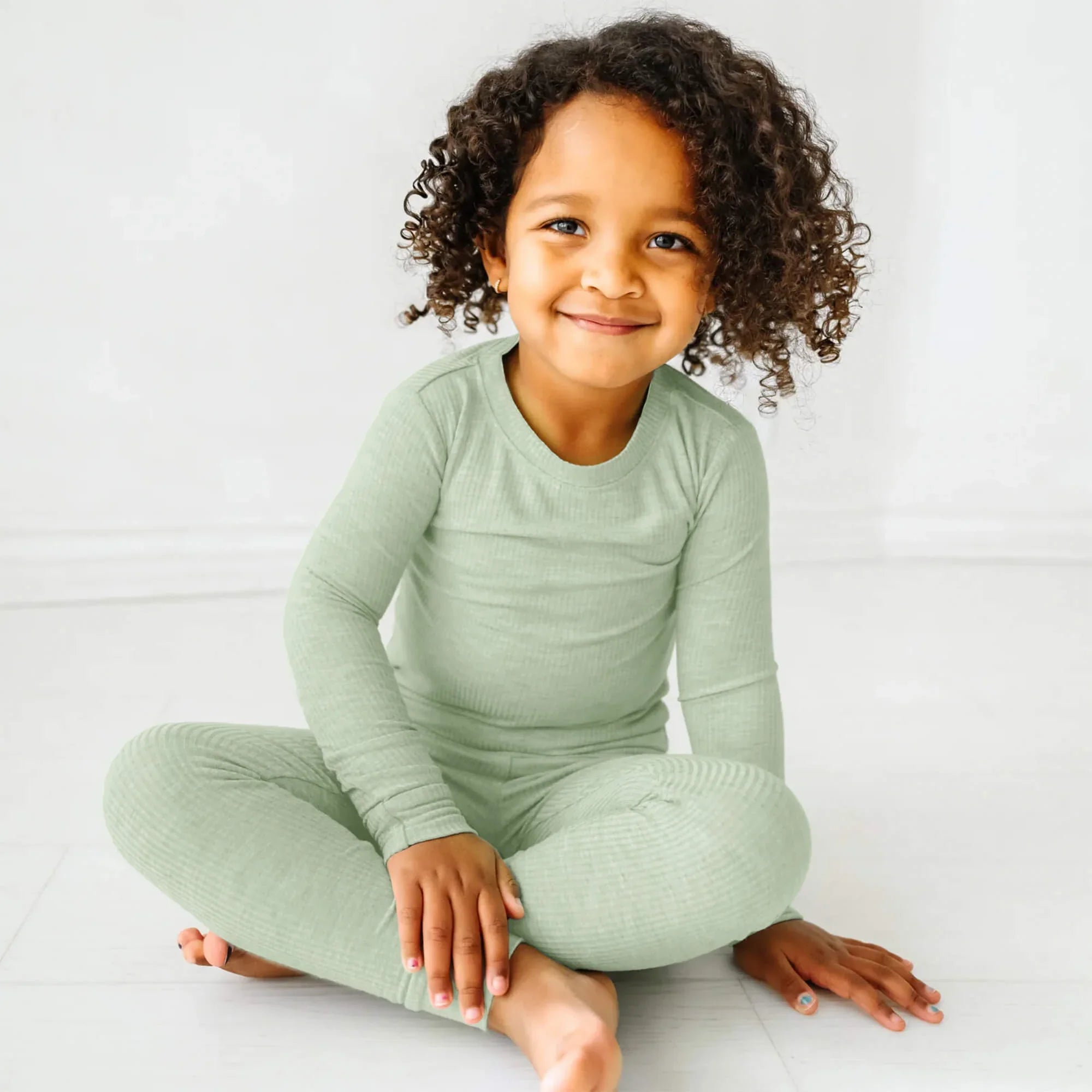 Sweet Sage Ribbed Two Piece Long Sleeve Pajama Set - StazzyBaby