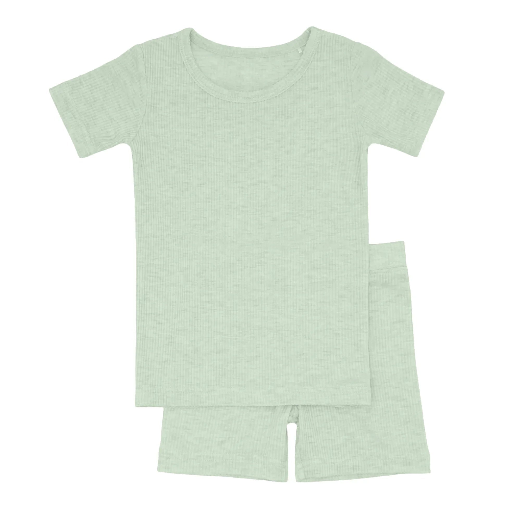 Sweet Sage Ribbed Two Piece Short Sleeve & Shorts Pajama Set - StazzyBaby