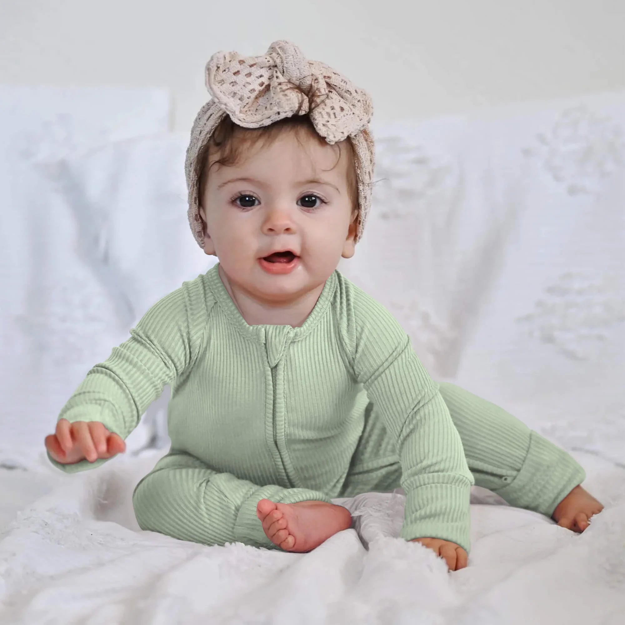 Sweet Sage Ribbed Zippy - StazzyBaby