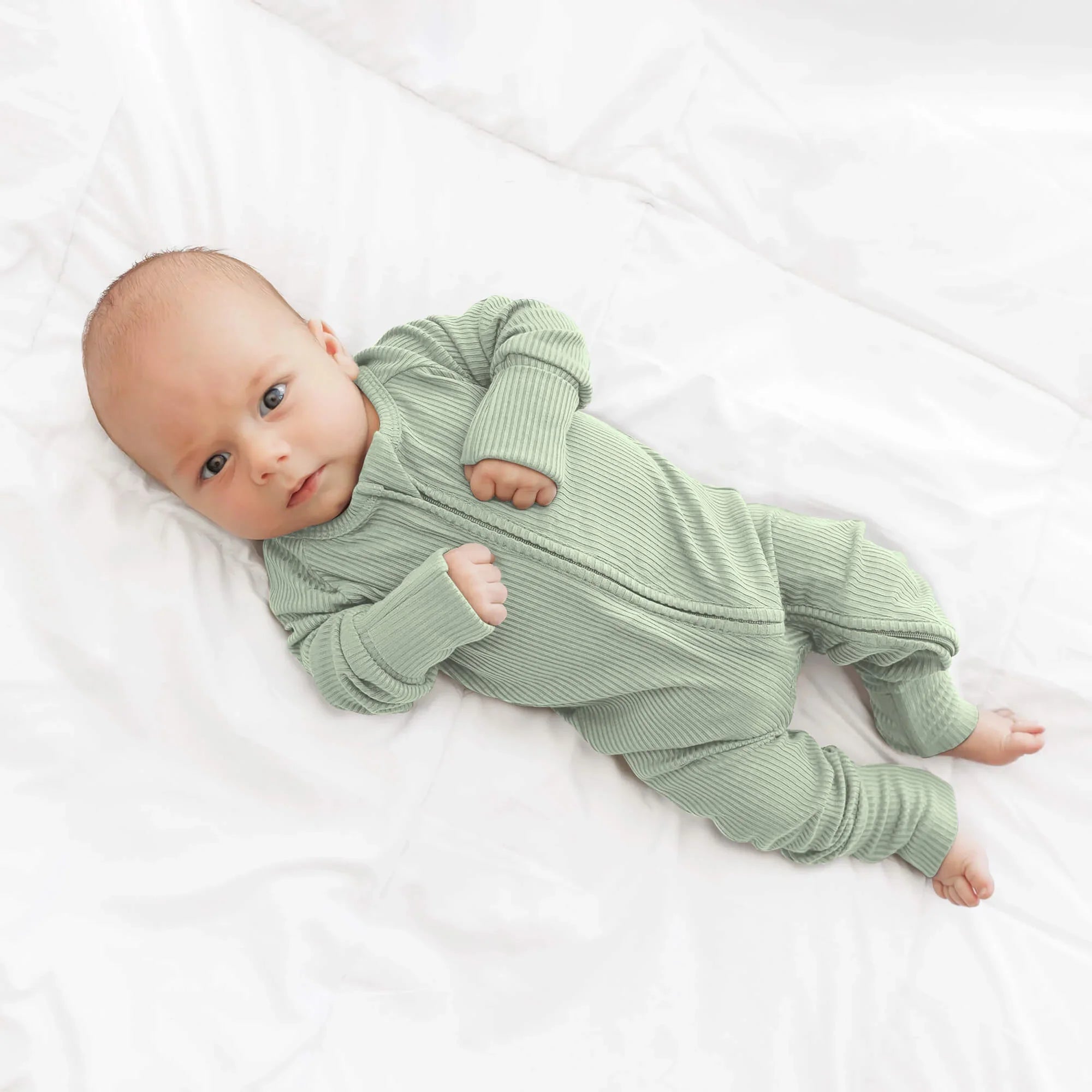 Sweet Sage Ribbed Zippy - StazzyBaby