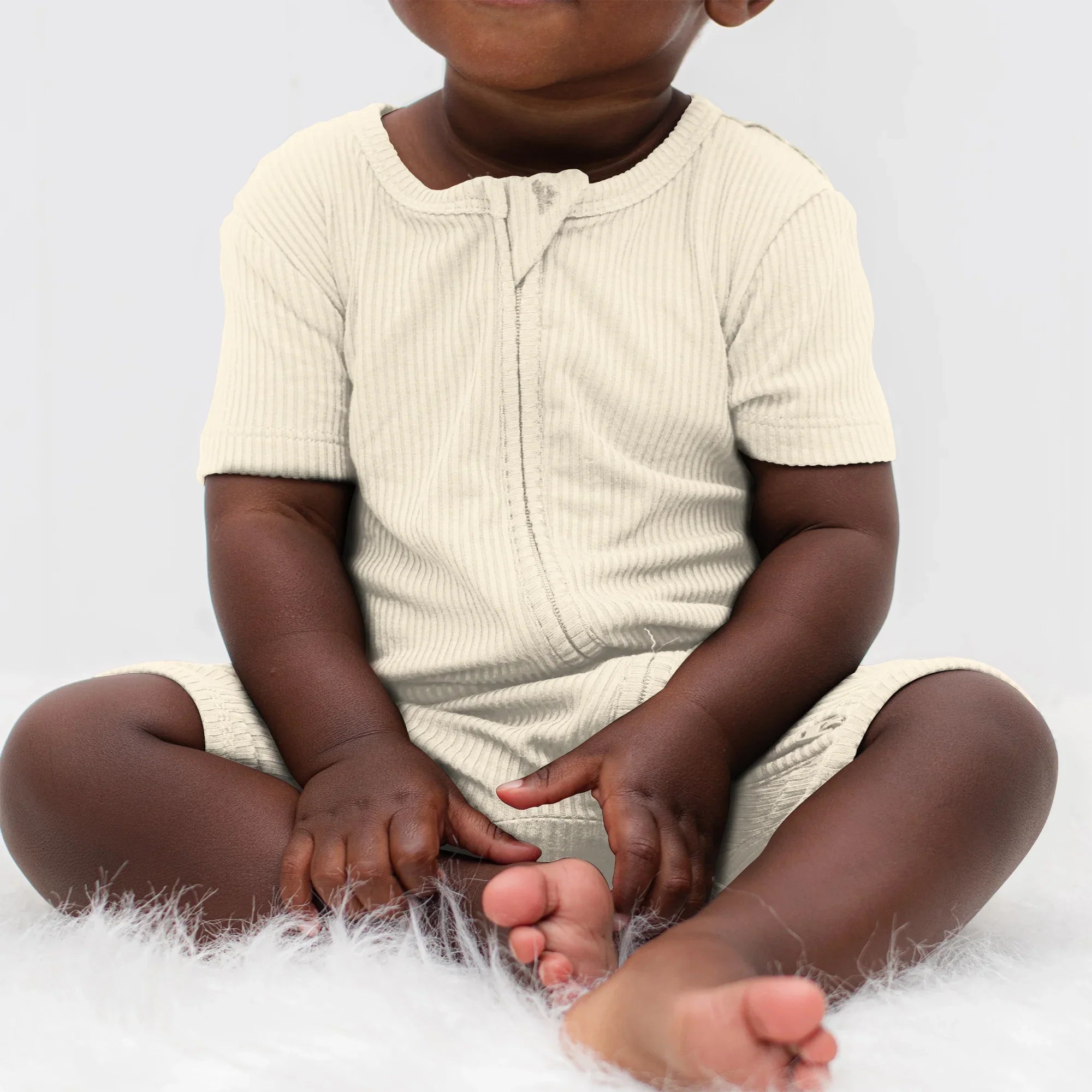 Vanilla Cream Ribbed Shorty Zippy - StazzyBaby