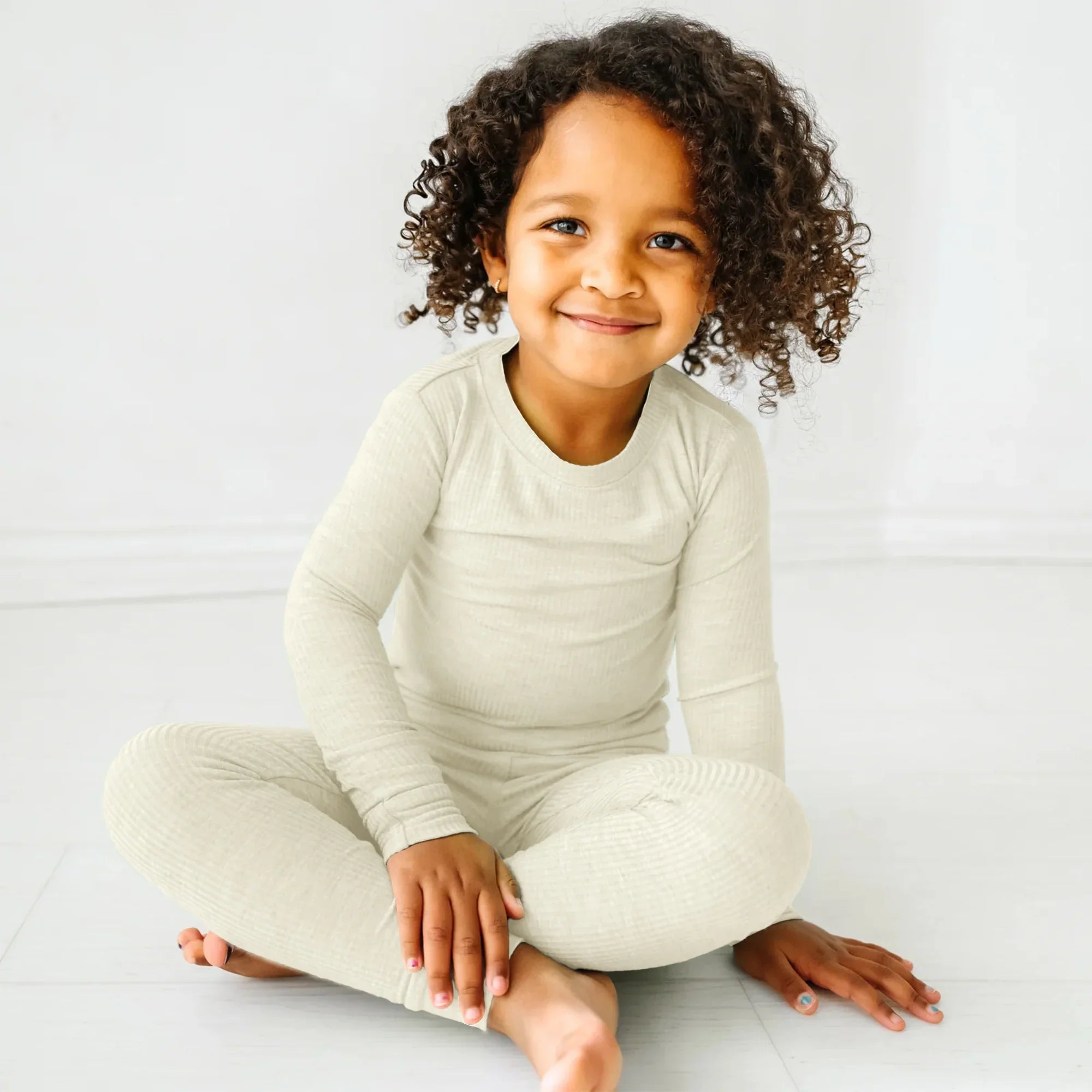 Vanilla Cream Ribbed Two Piece Long Sleeve Pajama Set - StazzyBaby