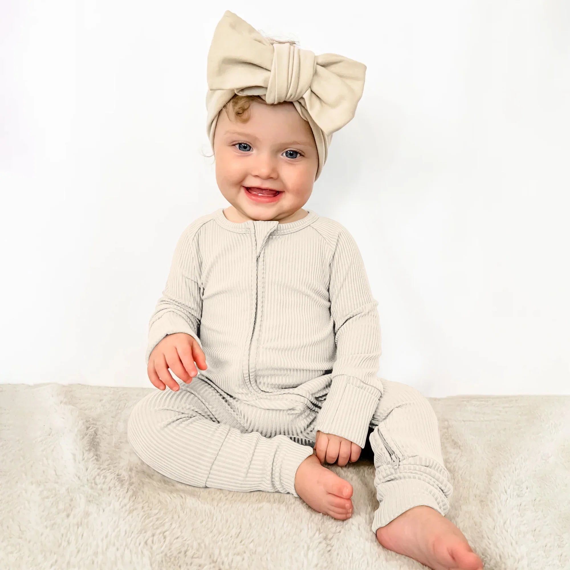 Vanilla Cream Ribbed Zippy - StazzyBaby