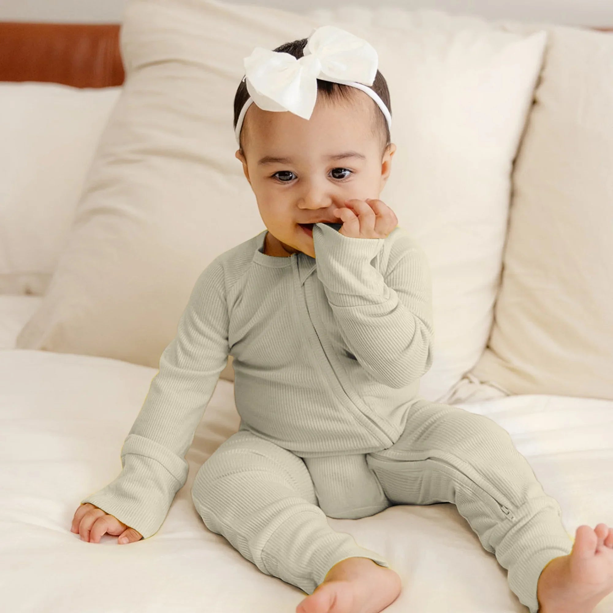 Vanilla Cream Ribbed Zippy - StazzyBaby