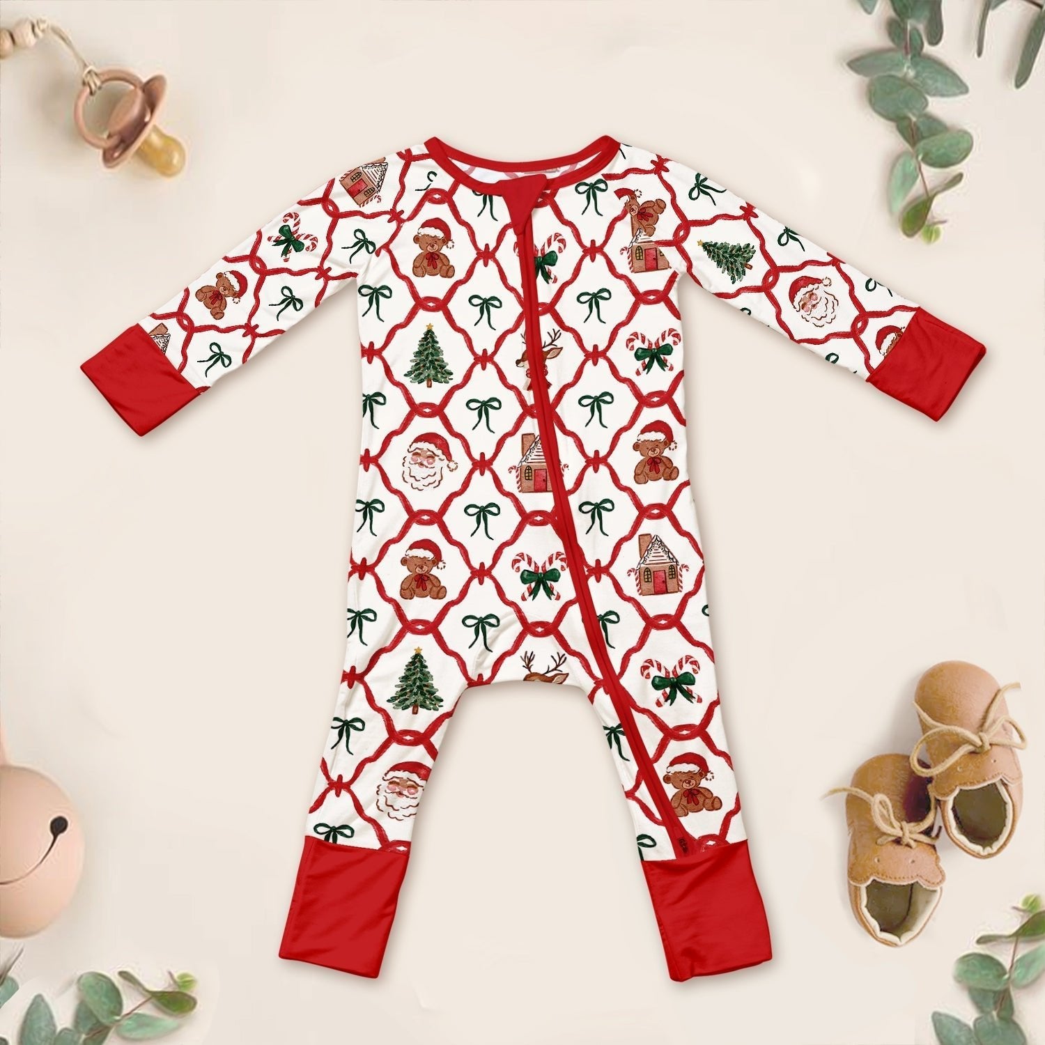 Vintage Christmas Convertible Zippered Romper - StazzyBaby
