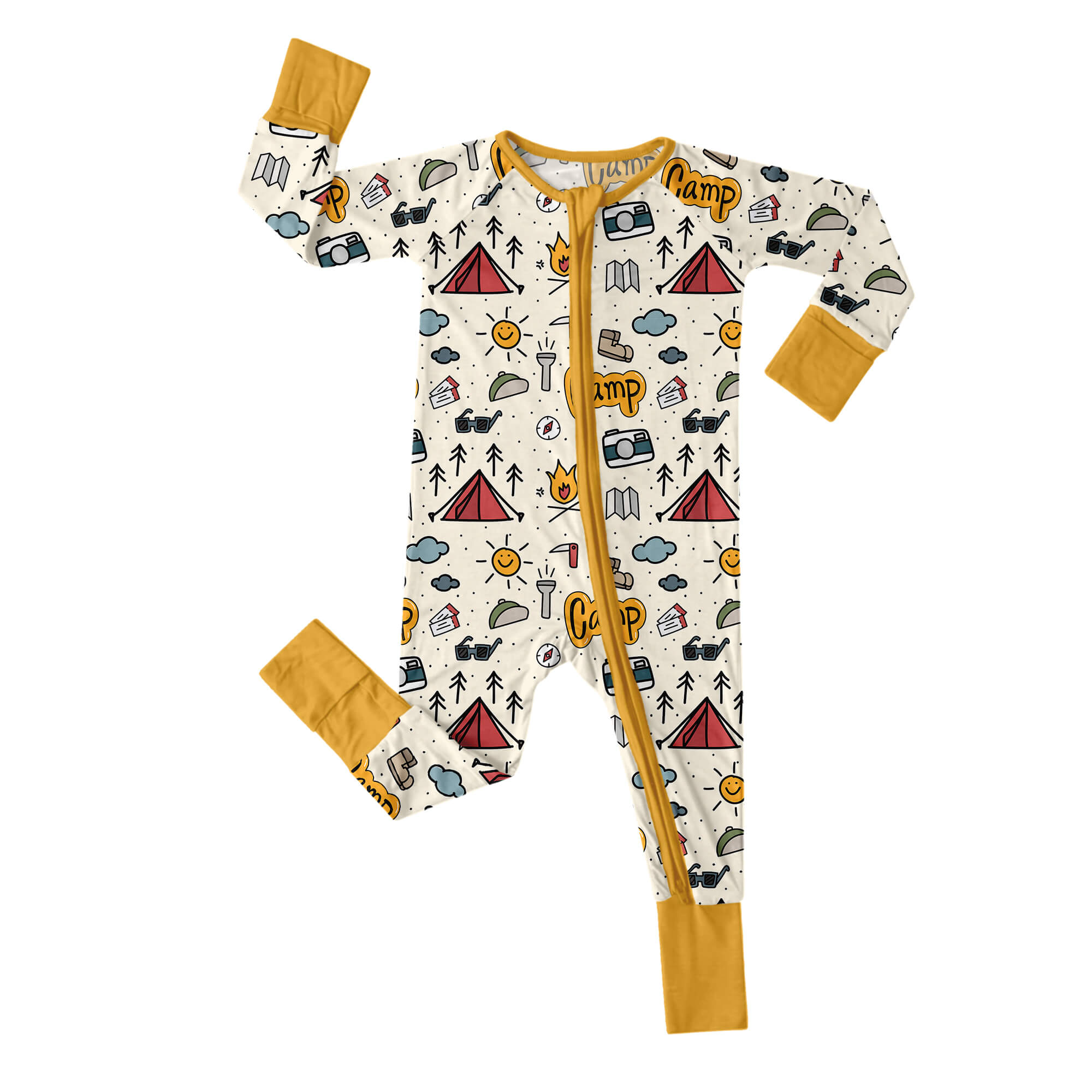 Yellow Camping Convertible Zippered Romper - StazzyBaby