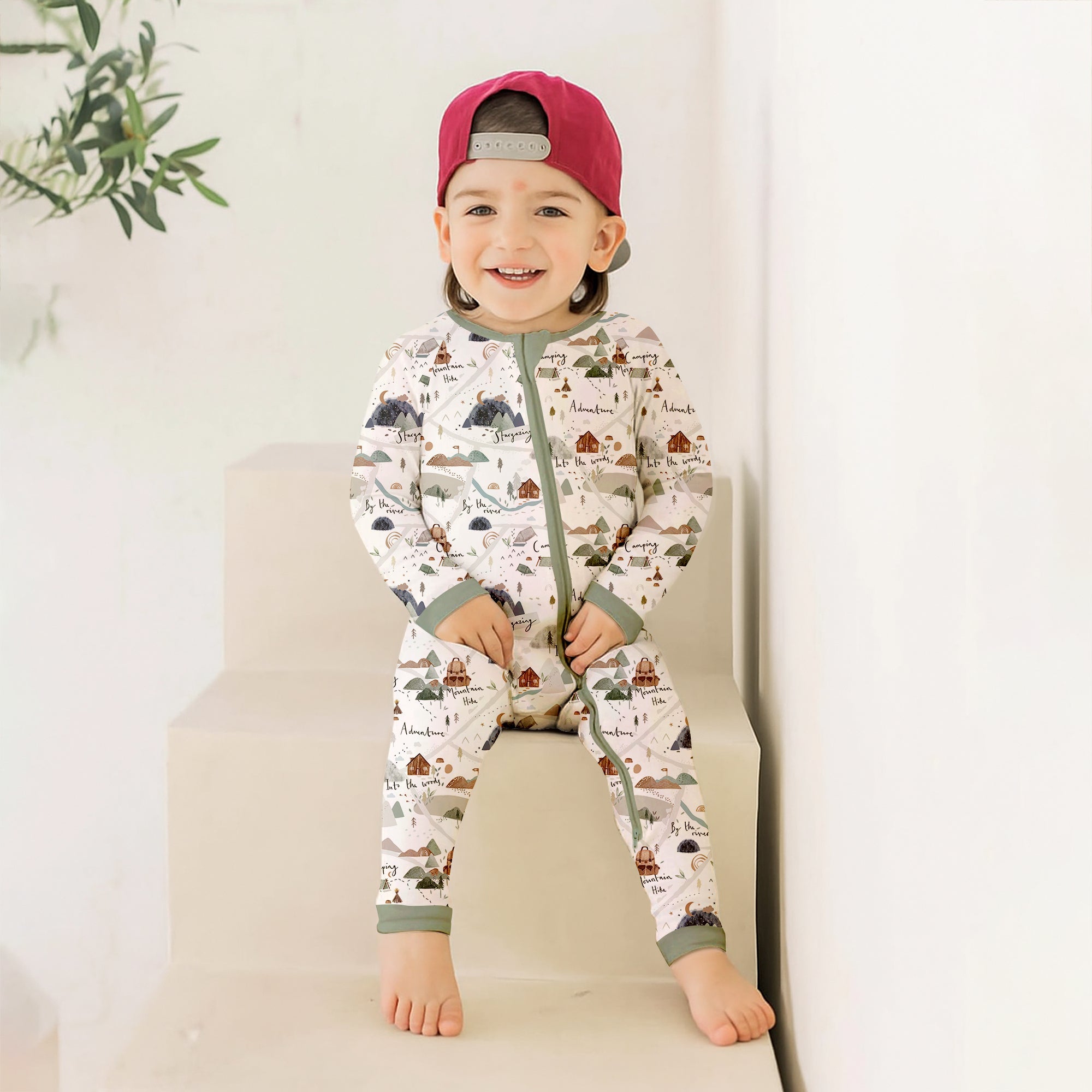 Camping Route Map Convertible Zippered Romper