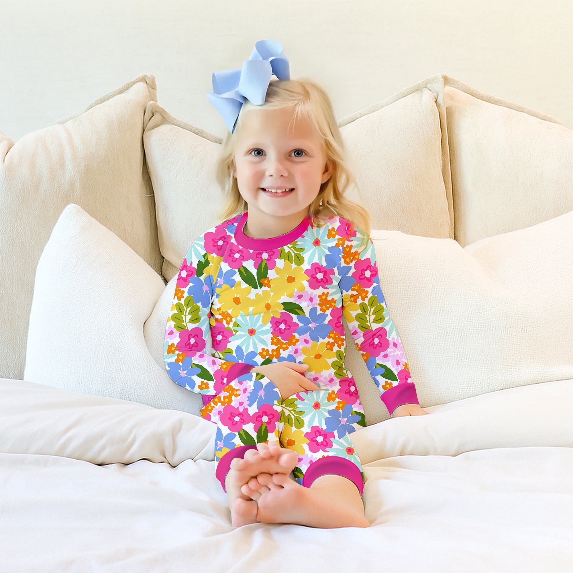 Summer Flowers Two Piece Long Sleeve Pajama Set