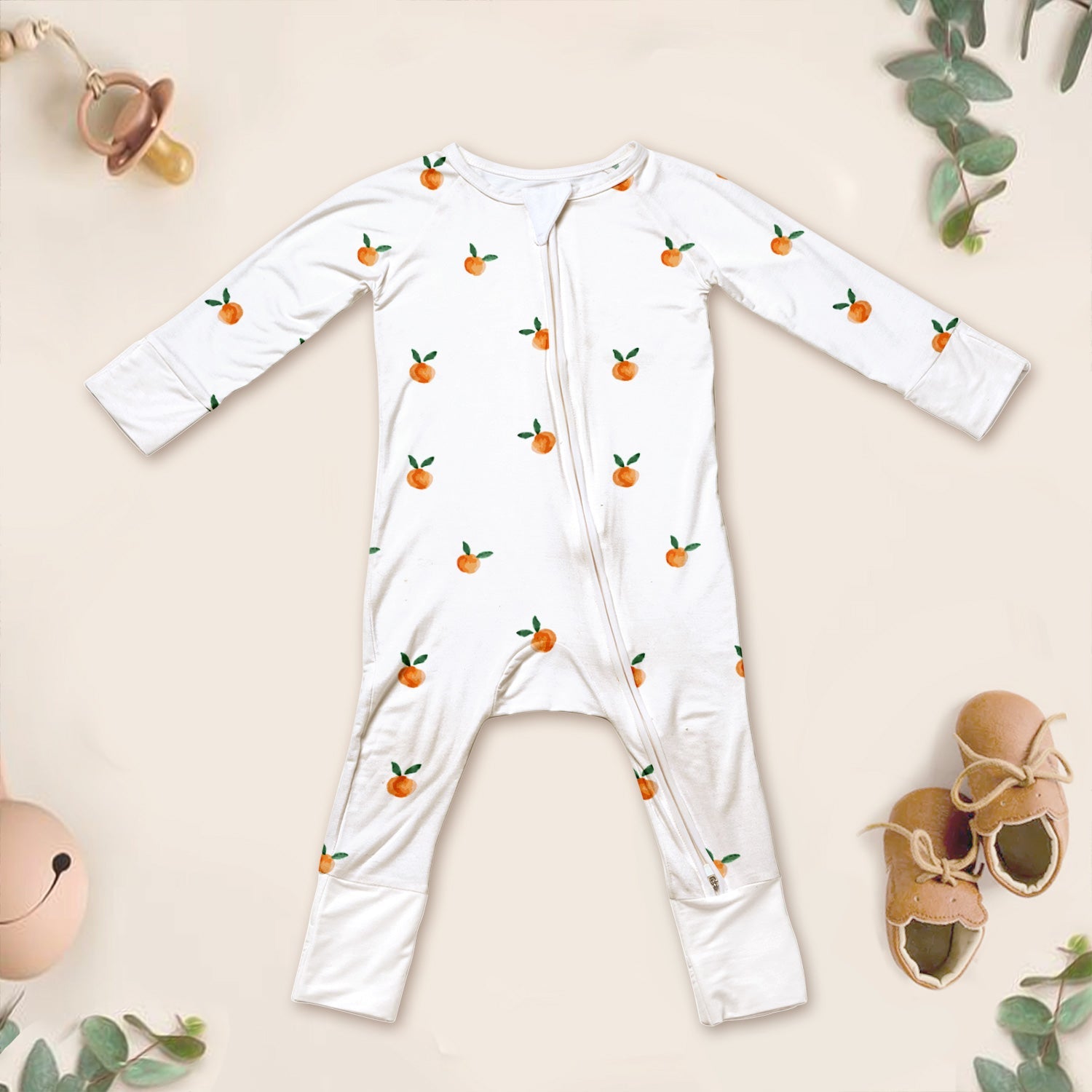 Bamboo Orange Fruit Convertible Zippered Romper
