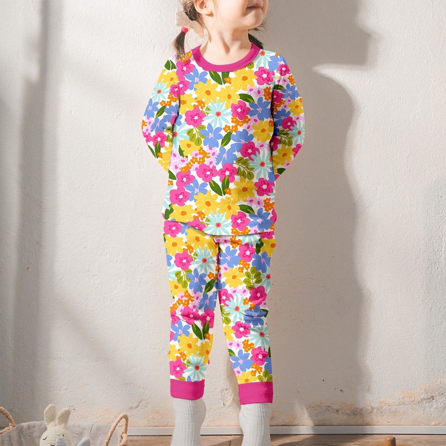 Summer Flowers Two Piece Long Sleeve Pajama Set