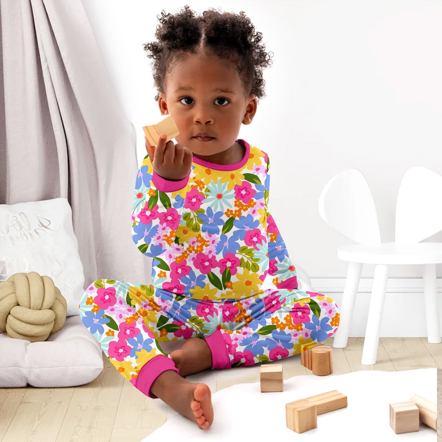 Summer Flowers Two Piece Long Sleeve Pajama Set