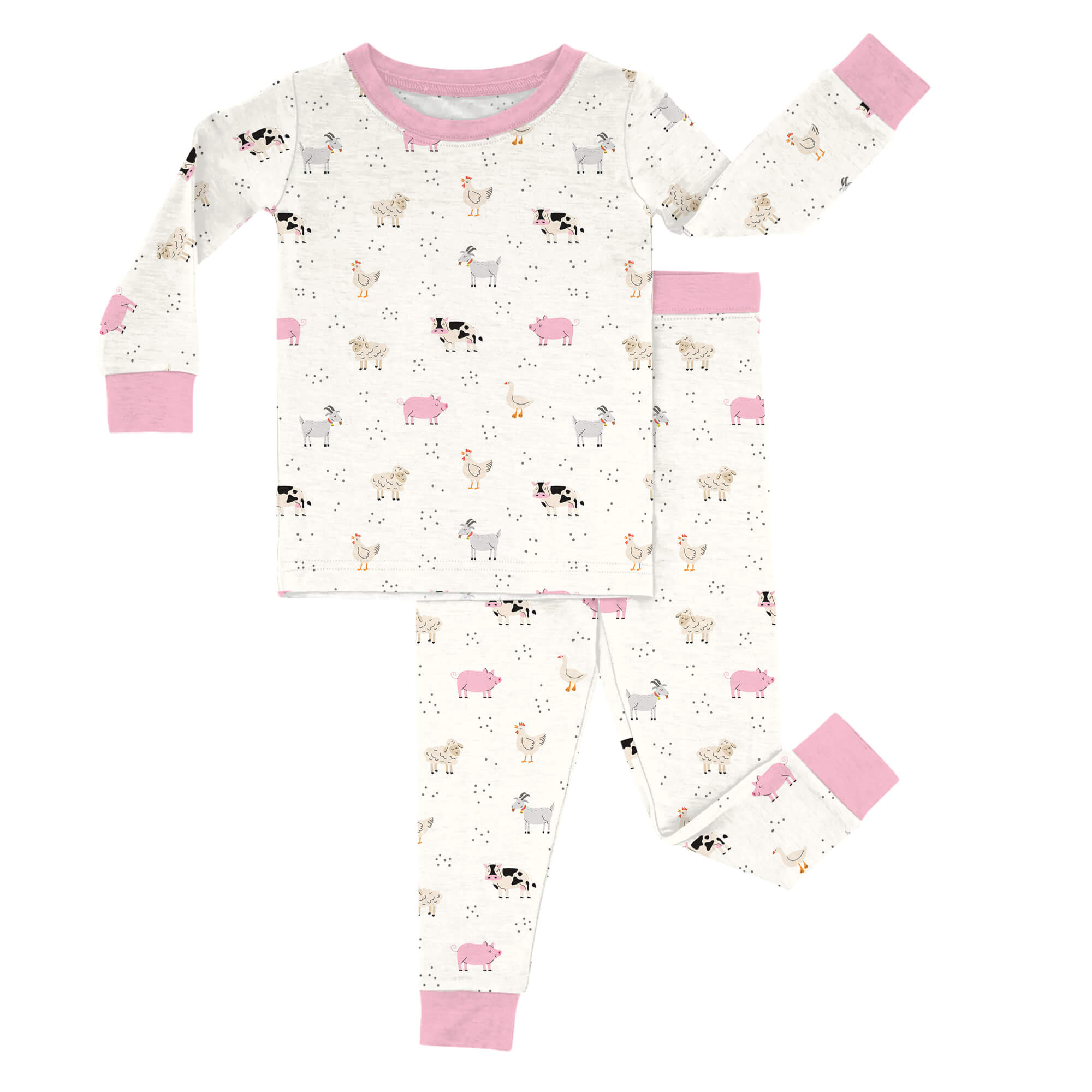 Pink Sleepy Farm Animals Two Piece Pajama Set