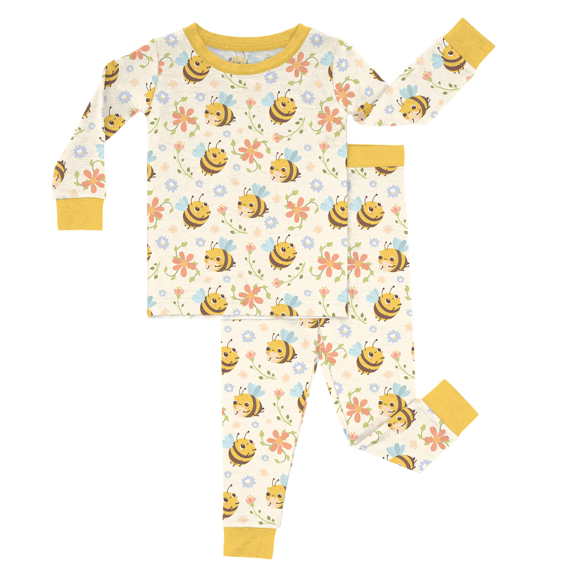 Bees And Flowers Two Piece Pajama Set
