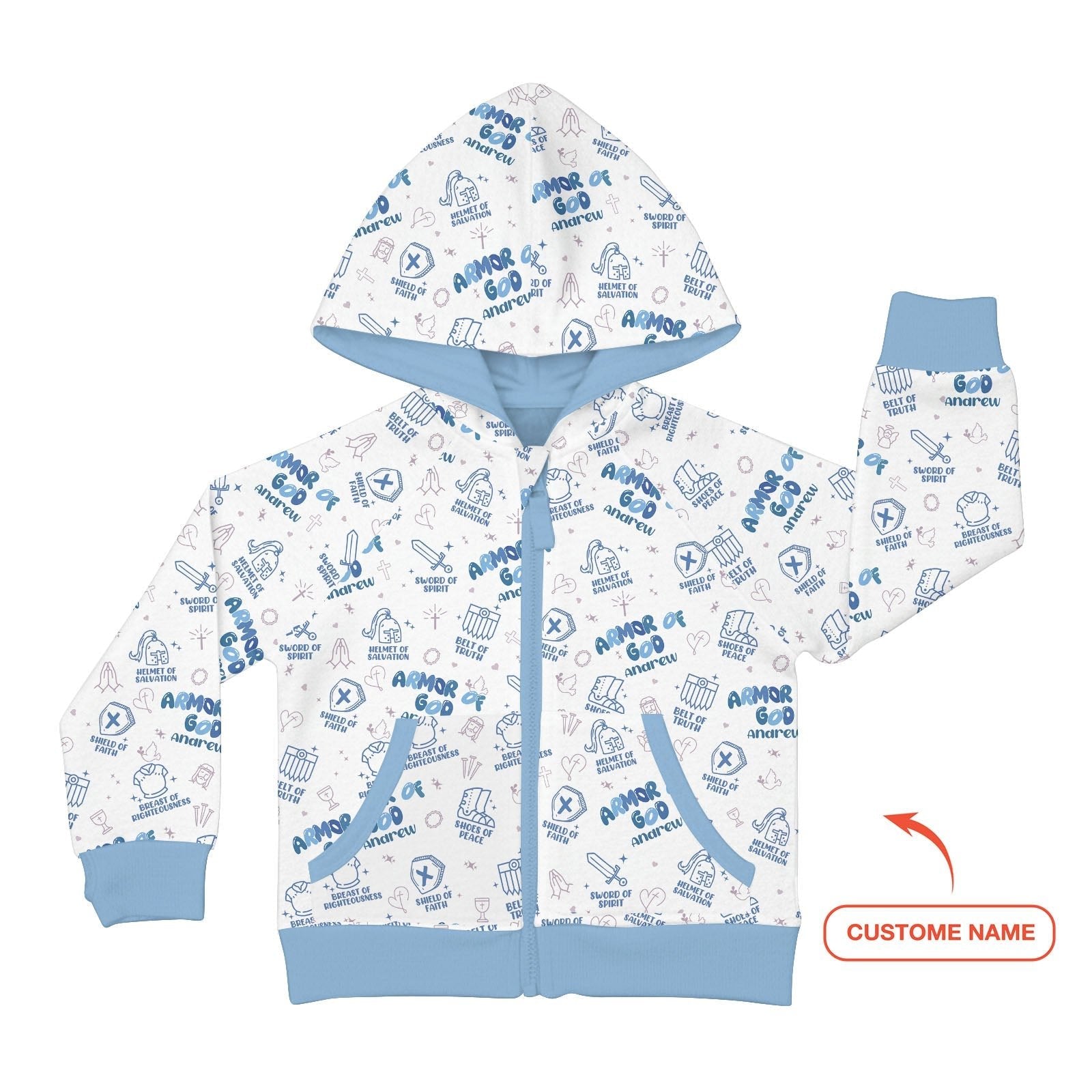 Armor of God Custom Name Zip Hoodie - StazzyBaby